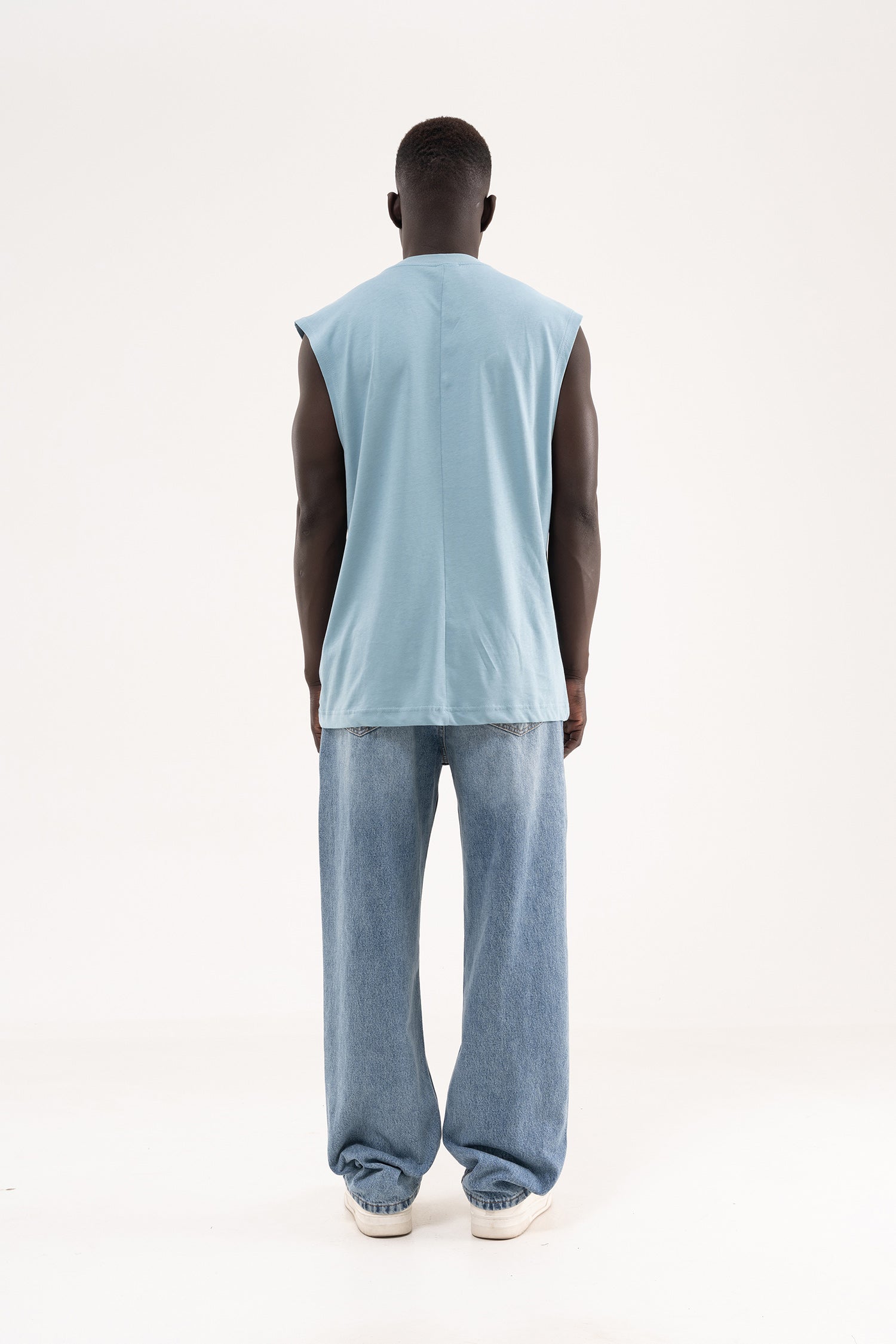 Erkek Oversize Bisiklet Yaka Basic Atlet Soluk Mavi-8