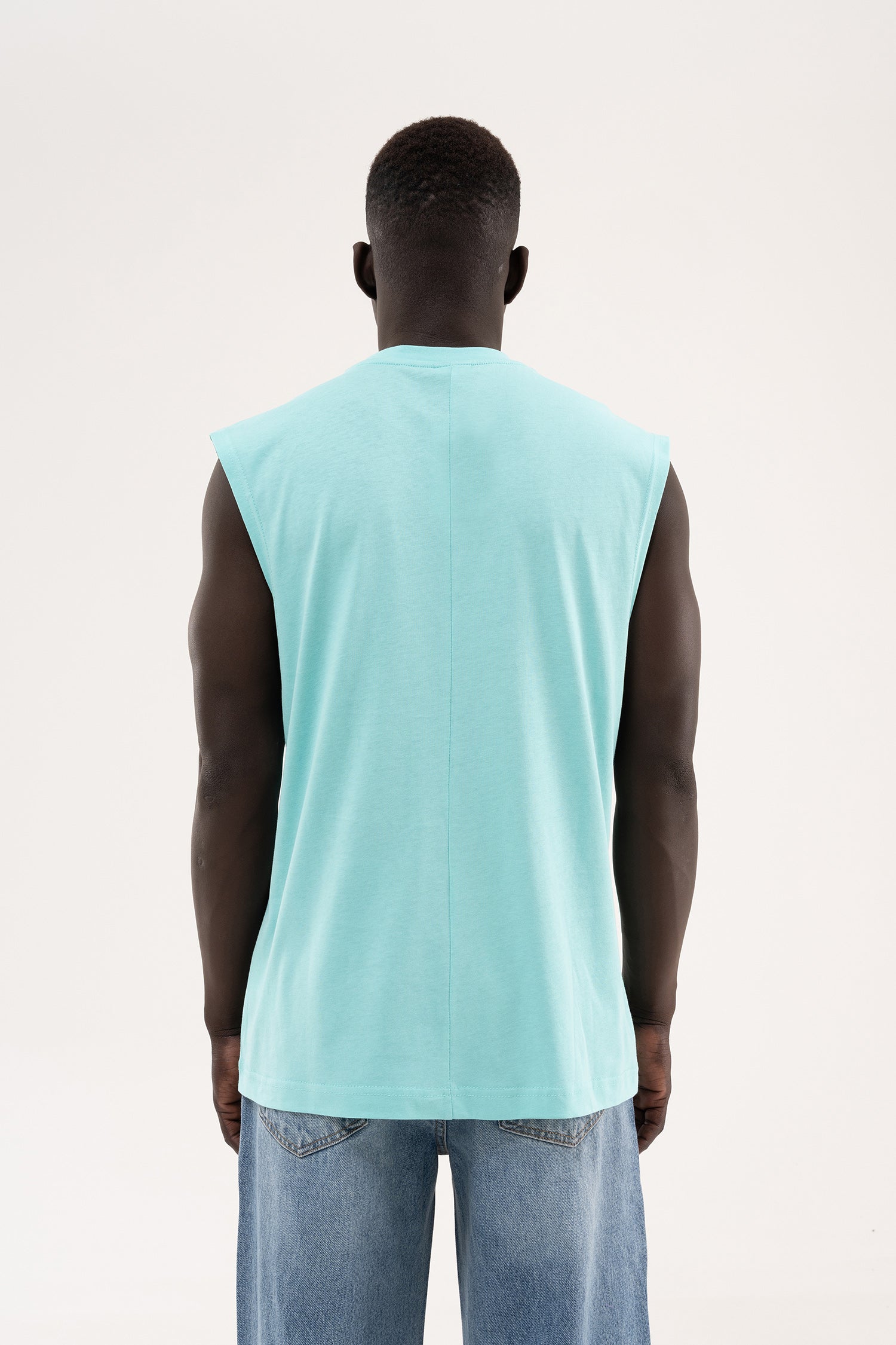 Erkek Oversize Bisiklet Yaka Basic Atlet Su Yeşili-6