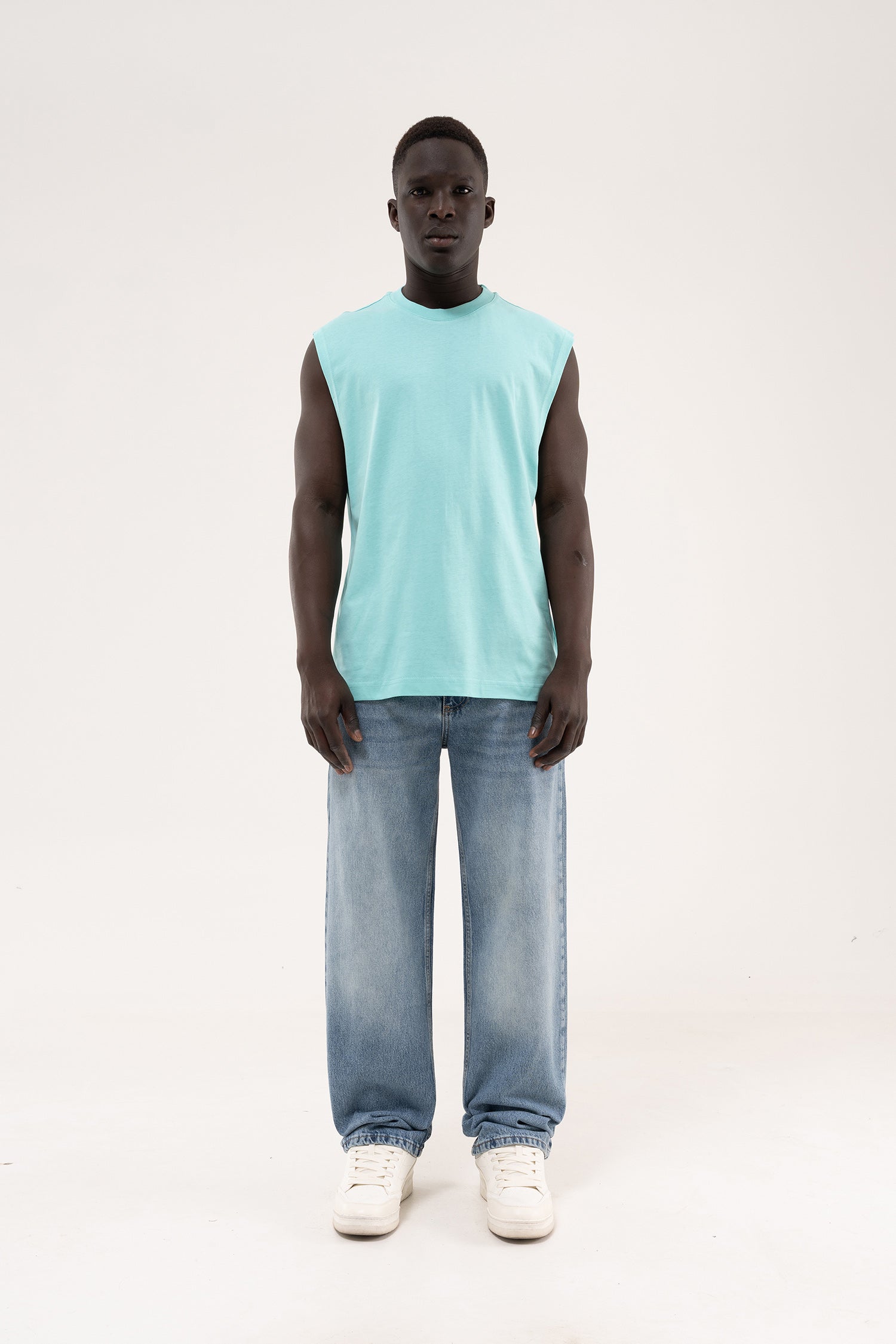 Erkek Oversize Bisiklet Yaka Basic Atlet Su Yeşili-7