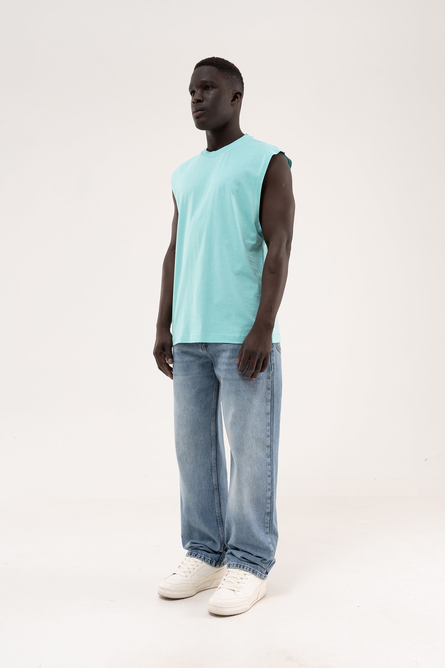 Erkek Oversize Bisiklet Yaka Basic Atlet Su Yeşili-8