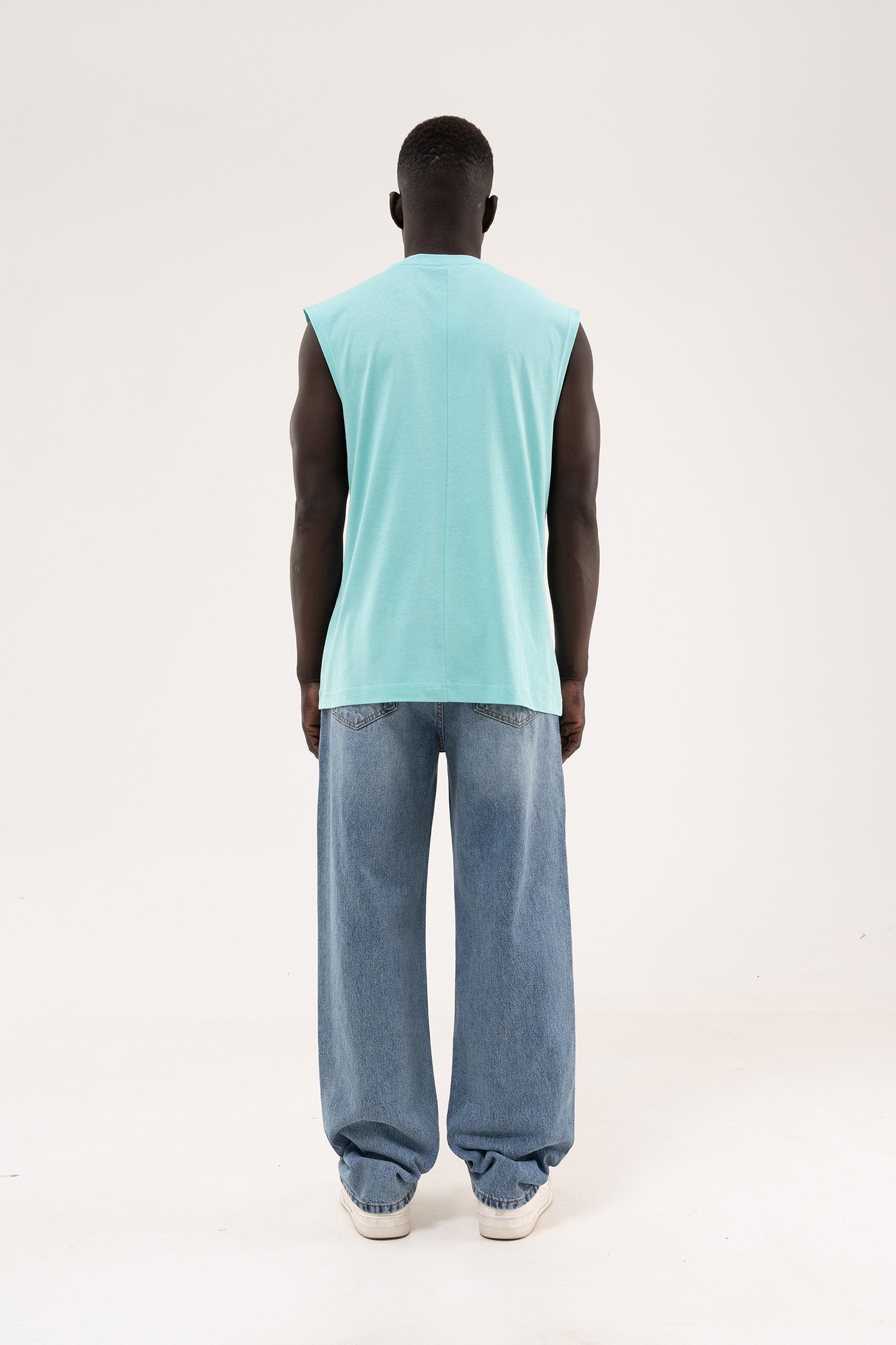 Erkek Oversize Bisiklet Yaka Basic Atlet Su Yeşili-9