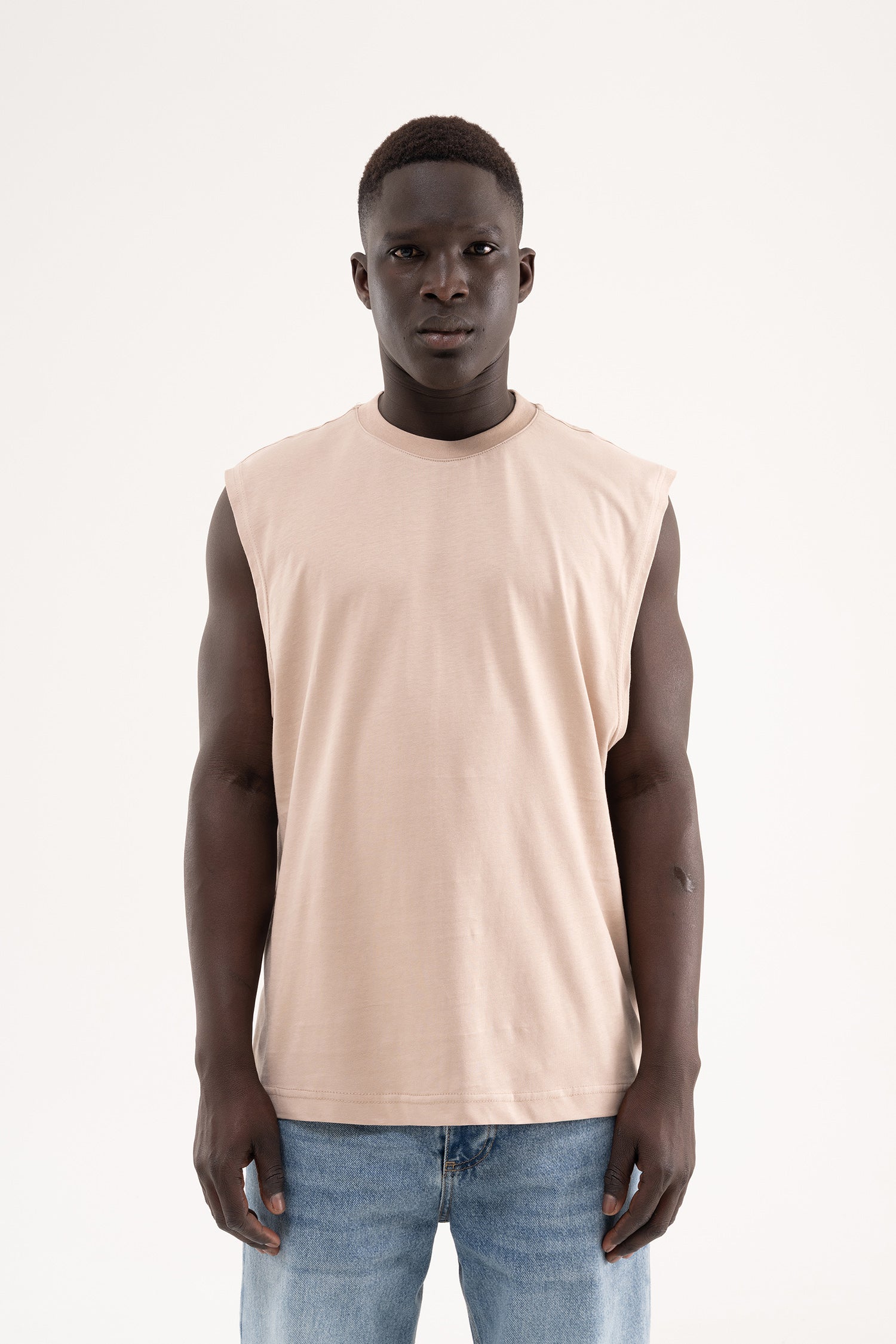 Erkek Oversize Bisiklet Yaka Basic Atlet Taş