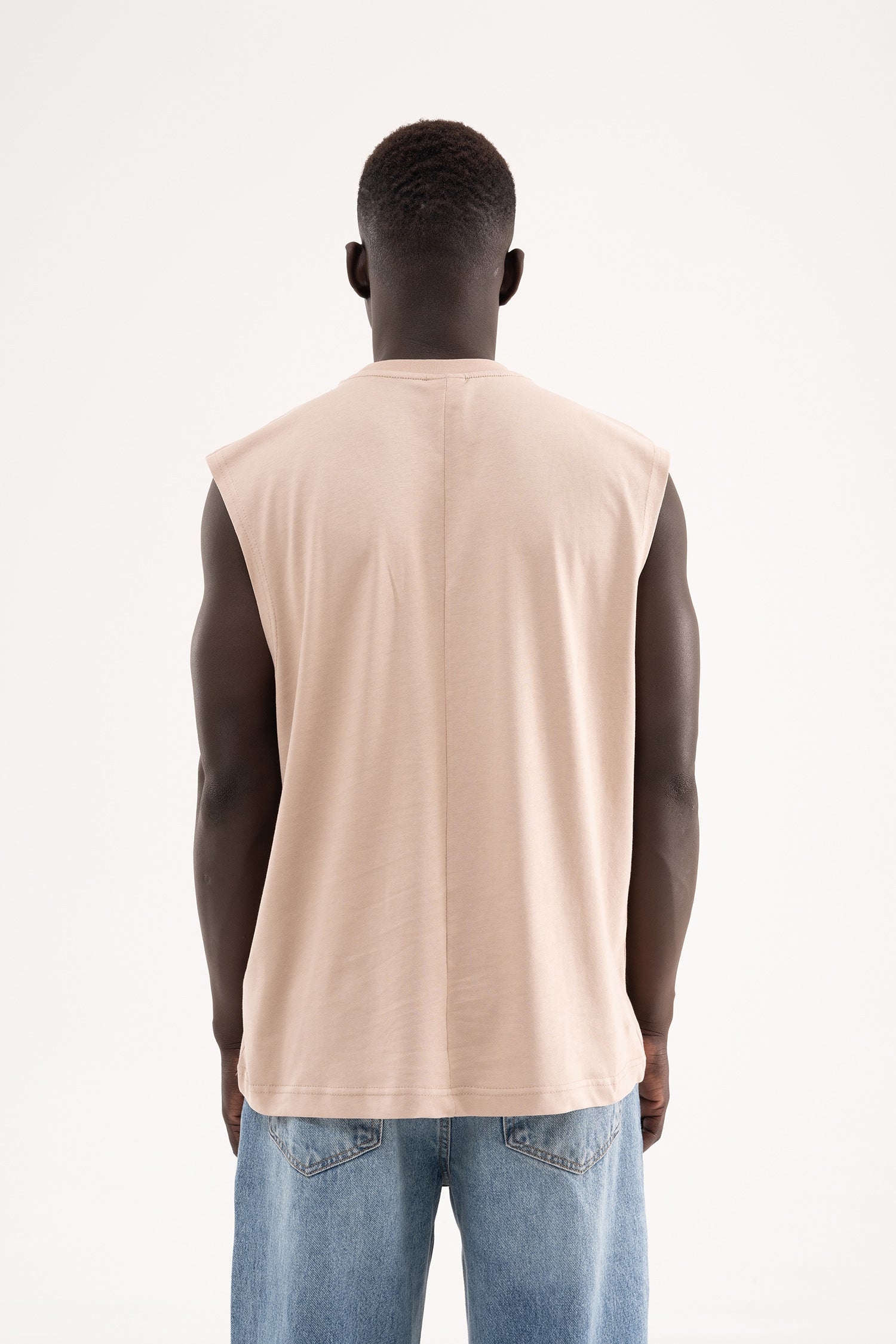 Erkek Oversize Bisiklet Yaka Basic Atlet Taş-5