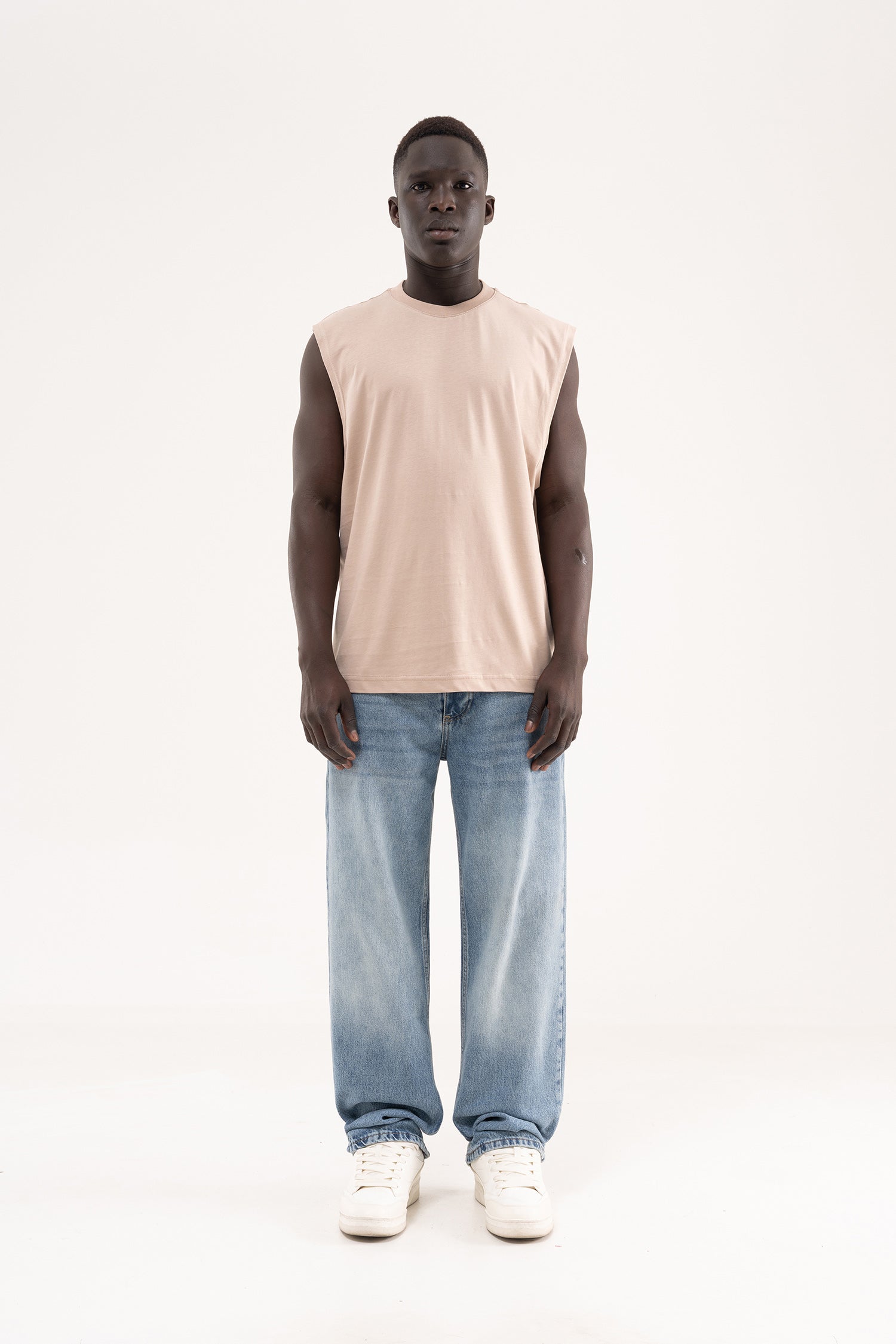 Erkek Oversize Bisiklet Yaka Basic Atlet Taş-6
