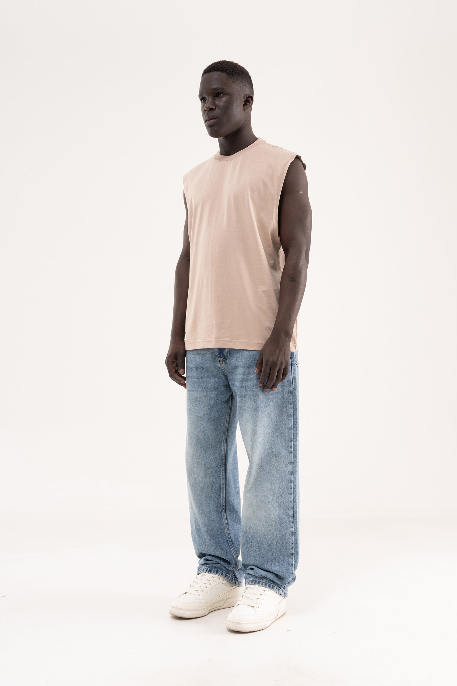 Erkek Oversize Bisiklet Yaka Basic Atlet Taş-7