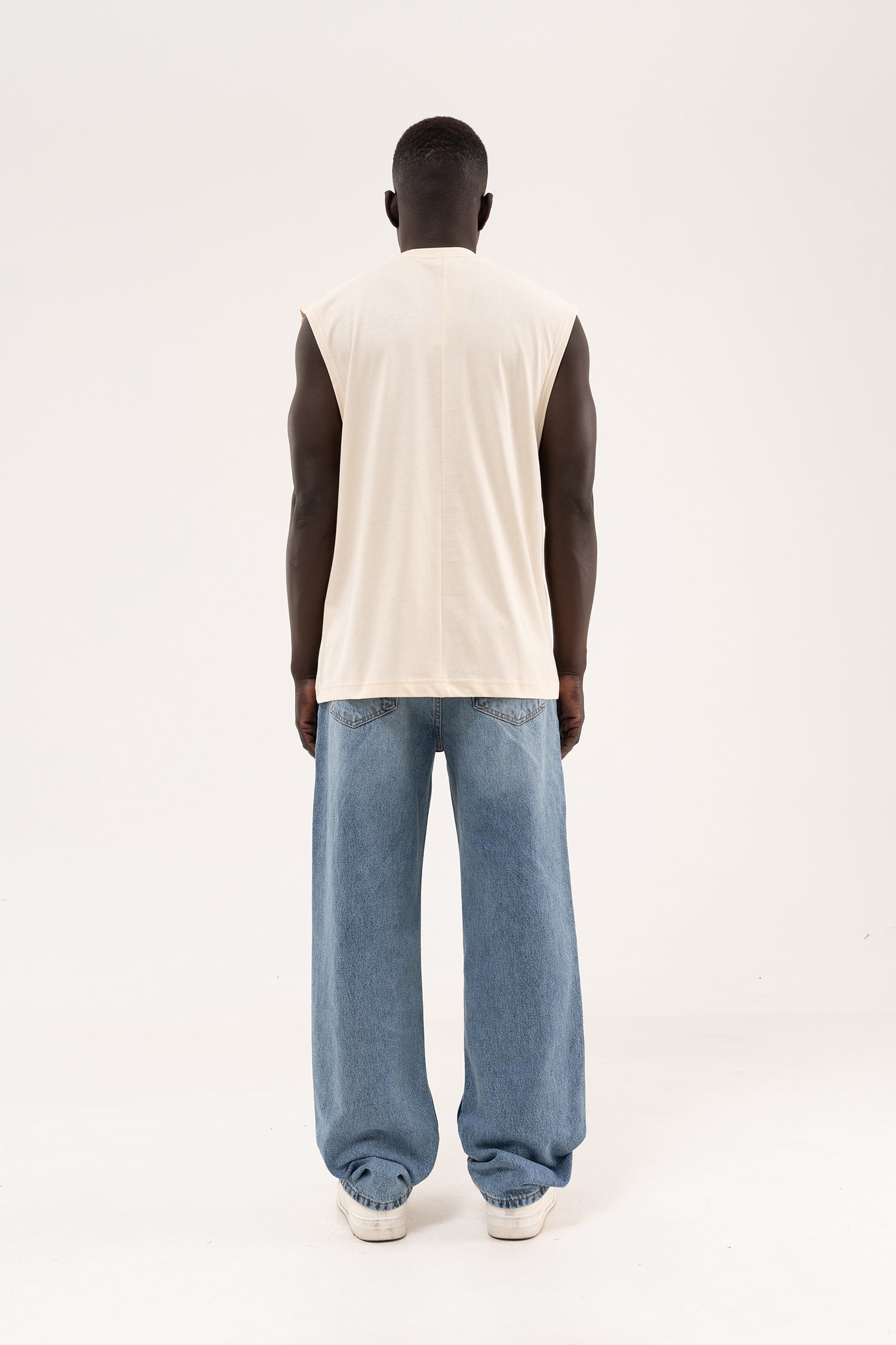 Erkek Oversize Bisiklet Yaka Basic Atlet Tereyağı-8