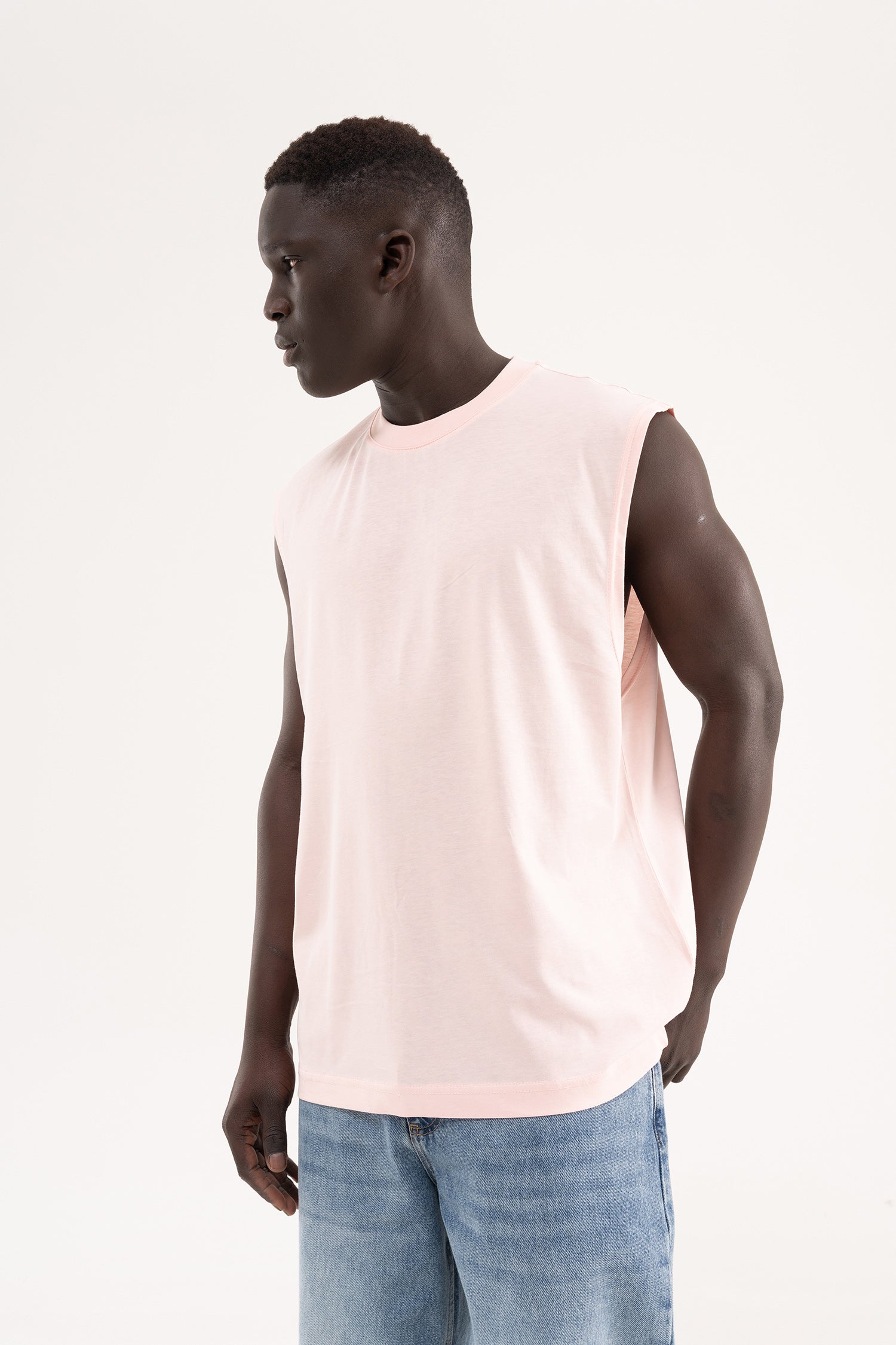 Erkek Oversize Bisiklet Yaka Basic Atlet Toz Pembe-3