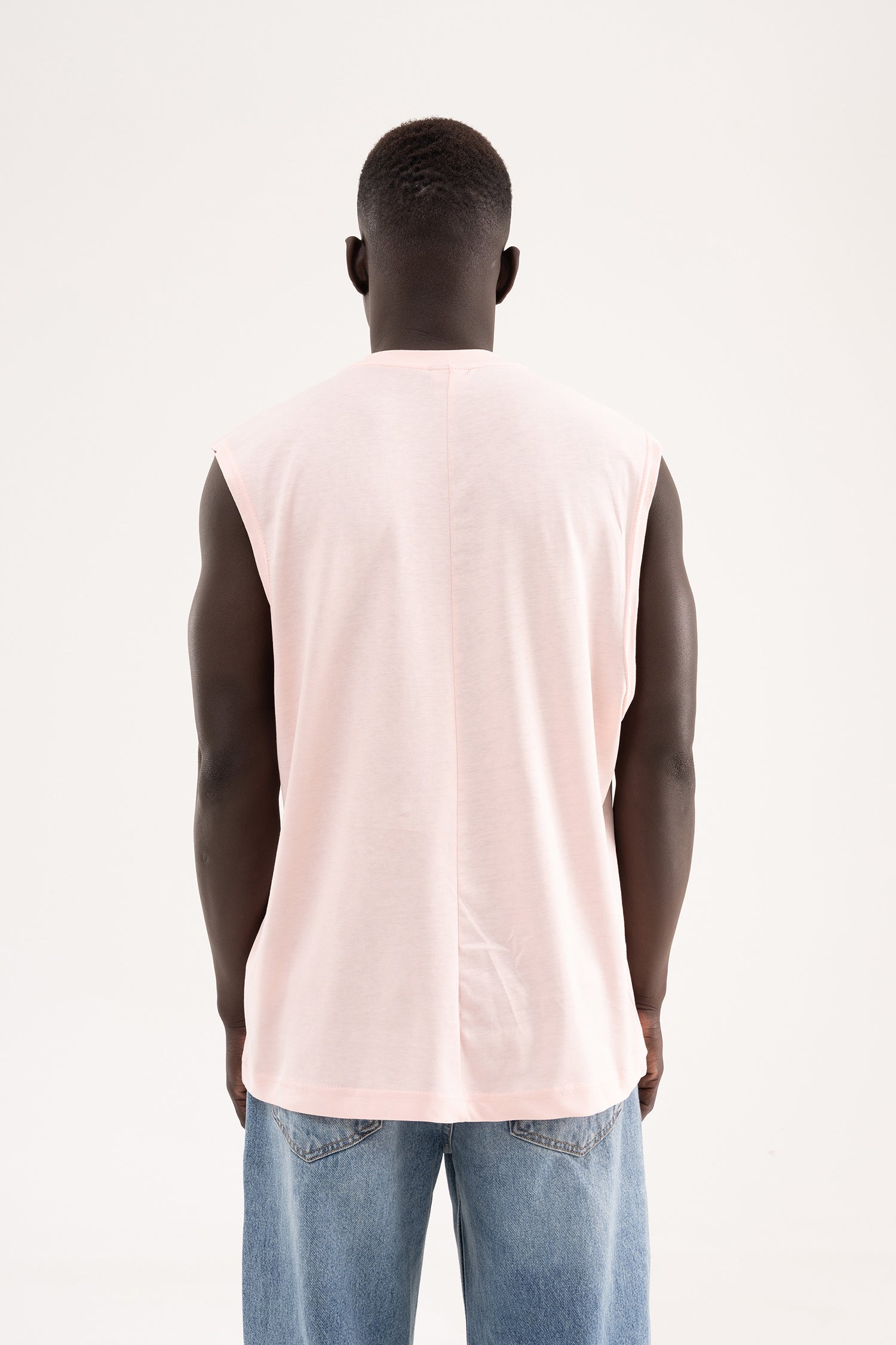 Erkek Oversize Bisiklet Yaka Basic Atlet Toz Pembe-5
