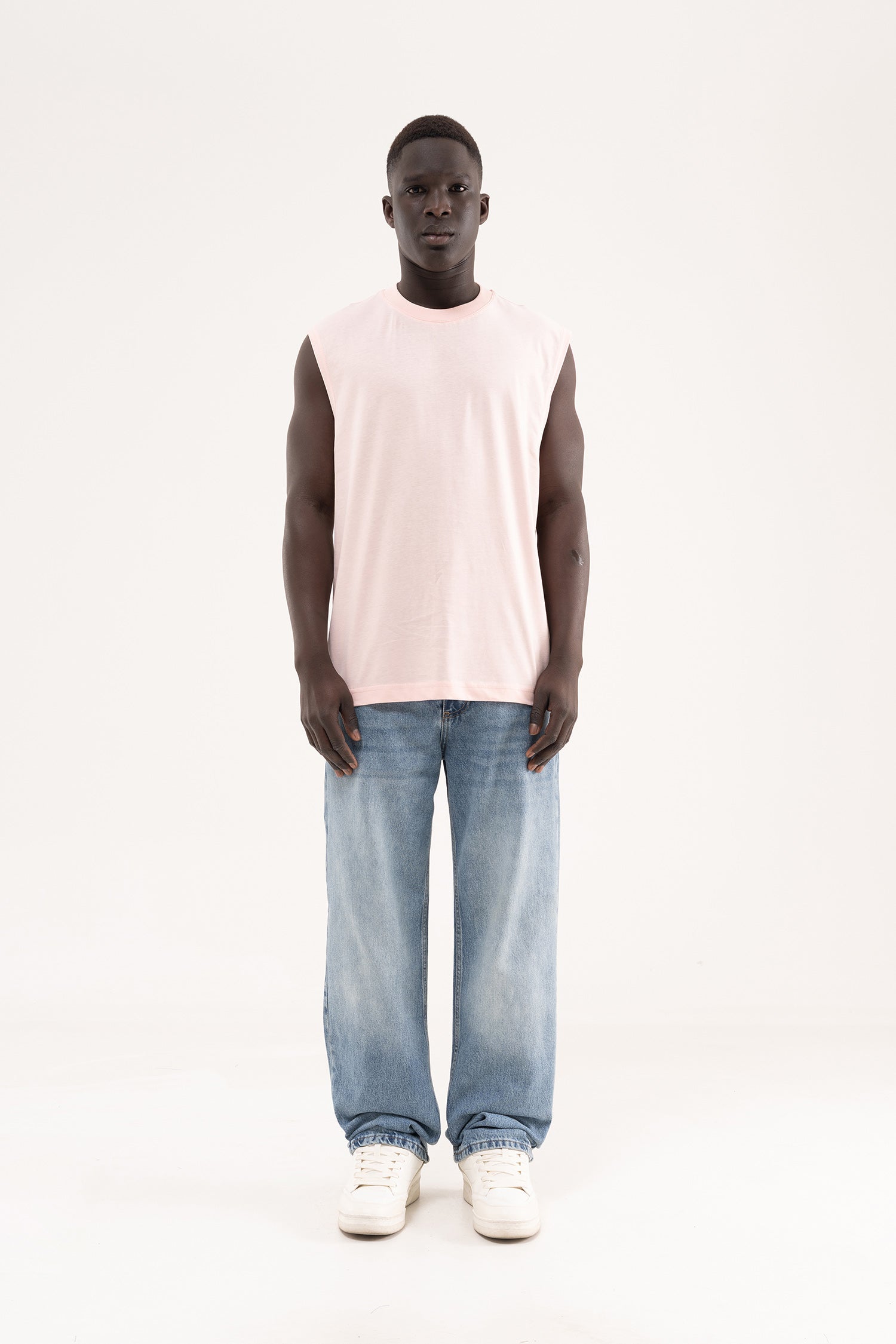Erkek Oversize Bisiklet Yaka Basic Atlet Toz Pembe-6