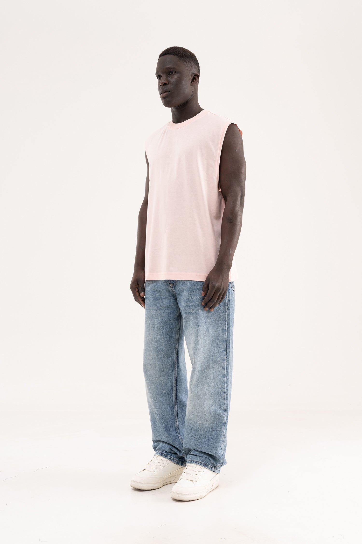 Erkek Oversize Bisiklet Yaka Basic Atlet Toz Pembe-7