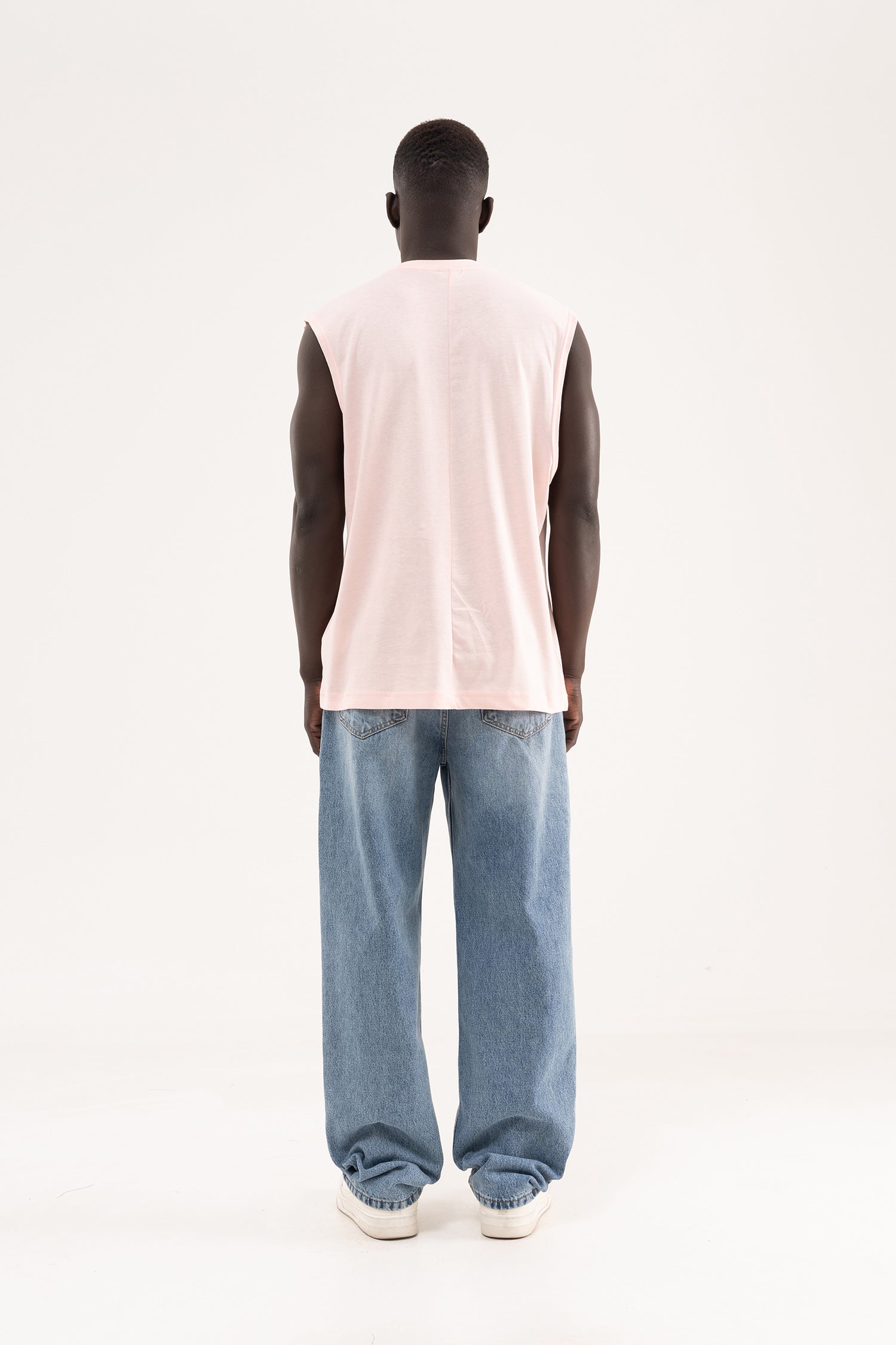 Erkek Oversize Bisiklet Yaka Basic Atlet Toz Pembe-8