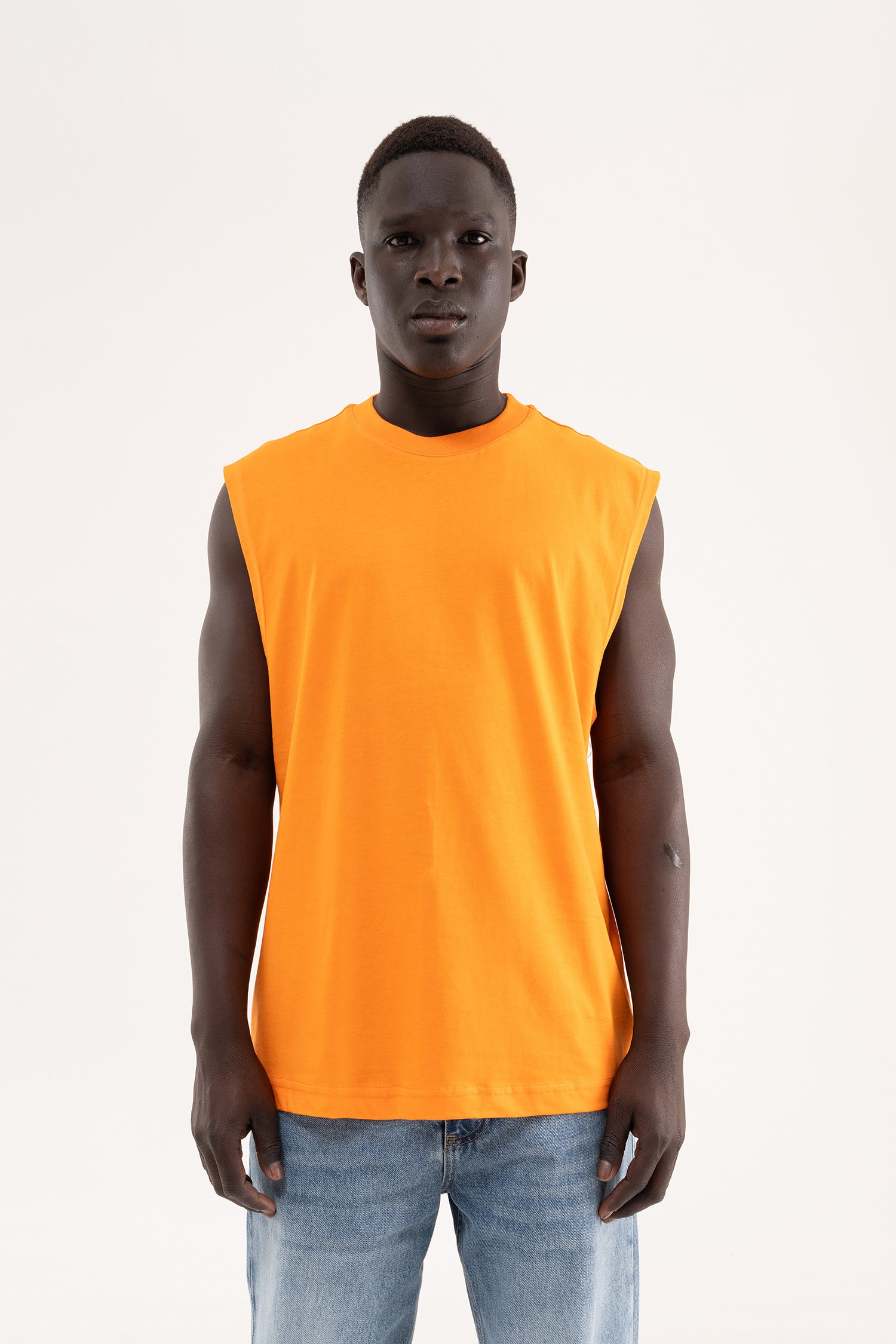 Erkek Oversize Bisiklet Yaka Basic Atlet Turuncu