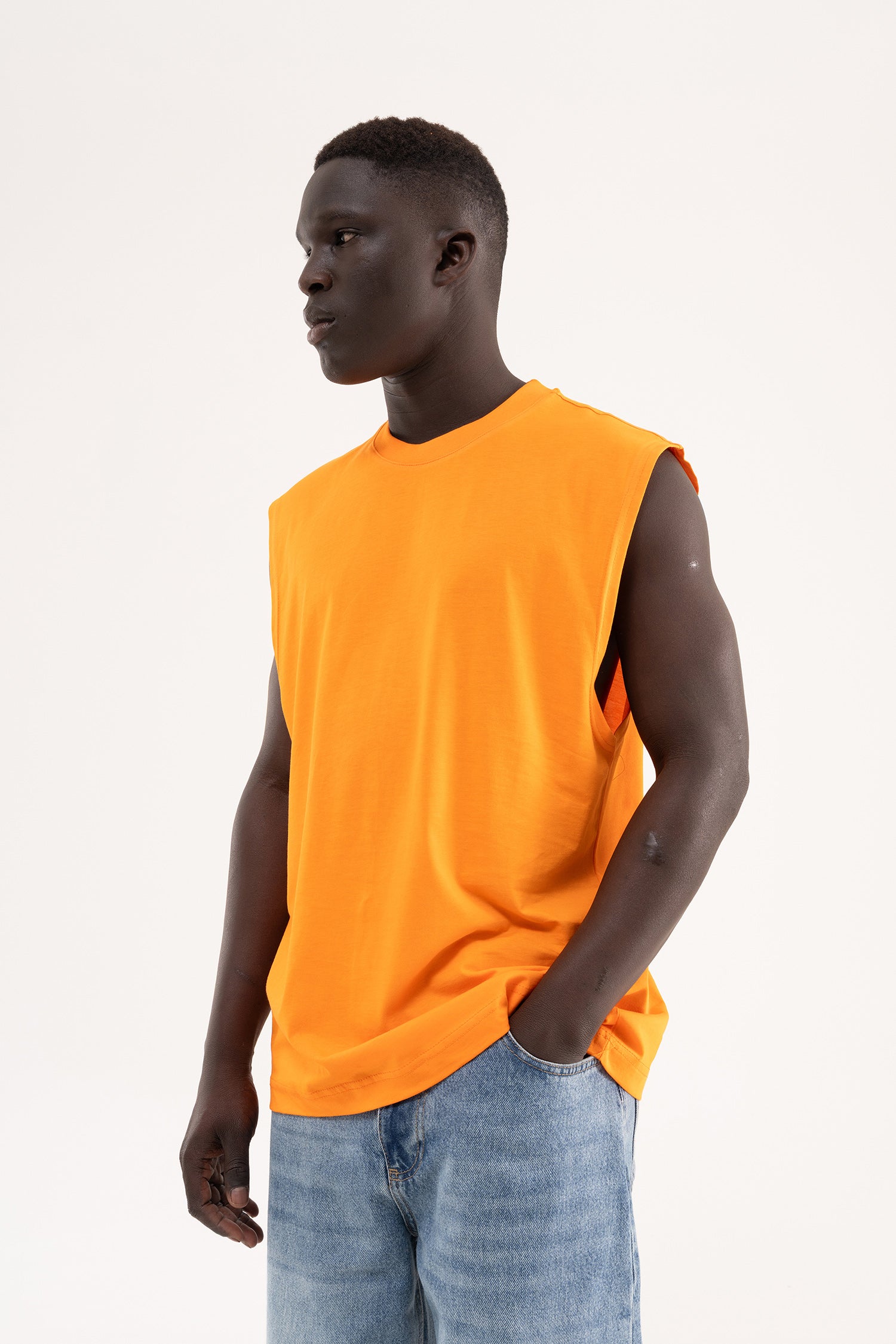 Erkek Oversize Bisiklet Yaka Basic Atlet Turuncu-3