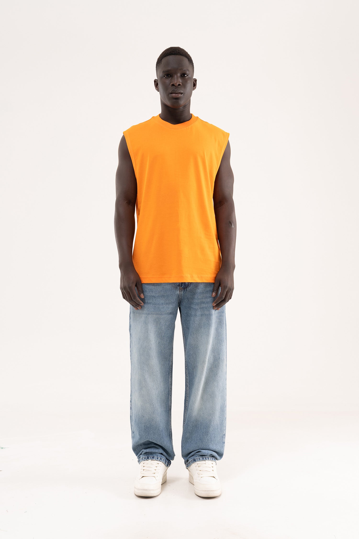 Erkek Oversize Bisiklet Yaka Basic Atlet Turuncu-6