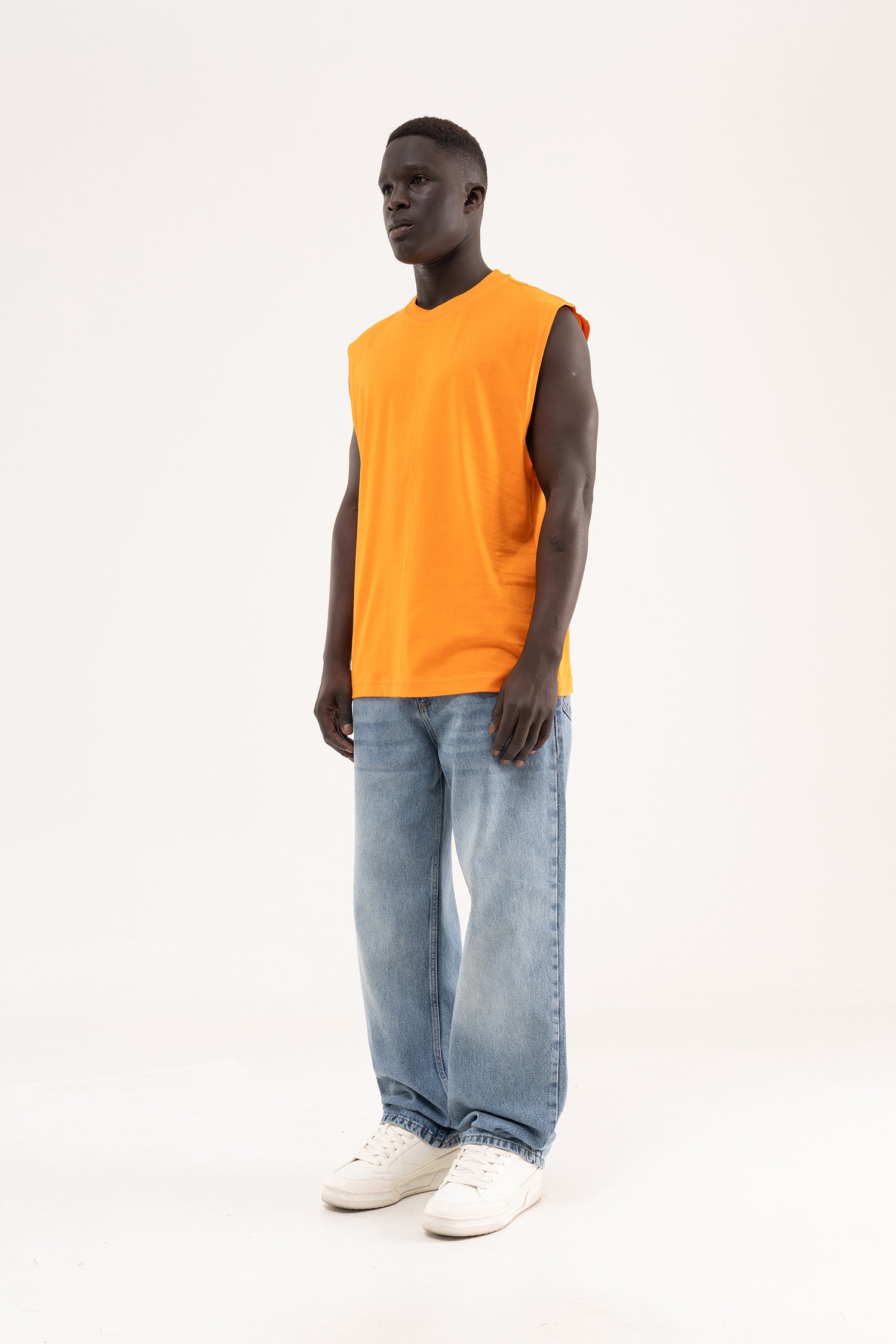 Erkek Oversize Bisiklet Yaka Basic Atlet Turuncu-7