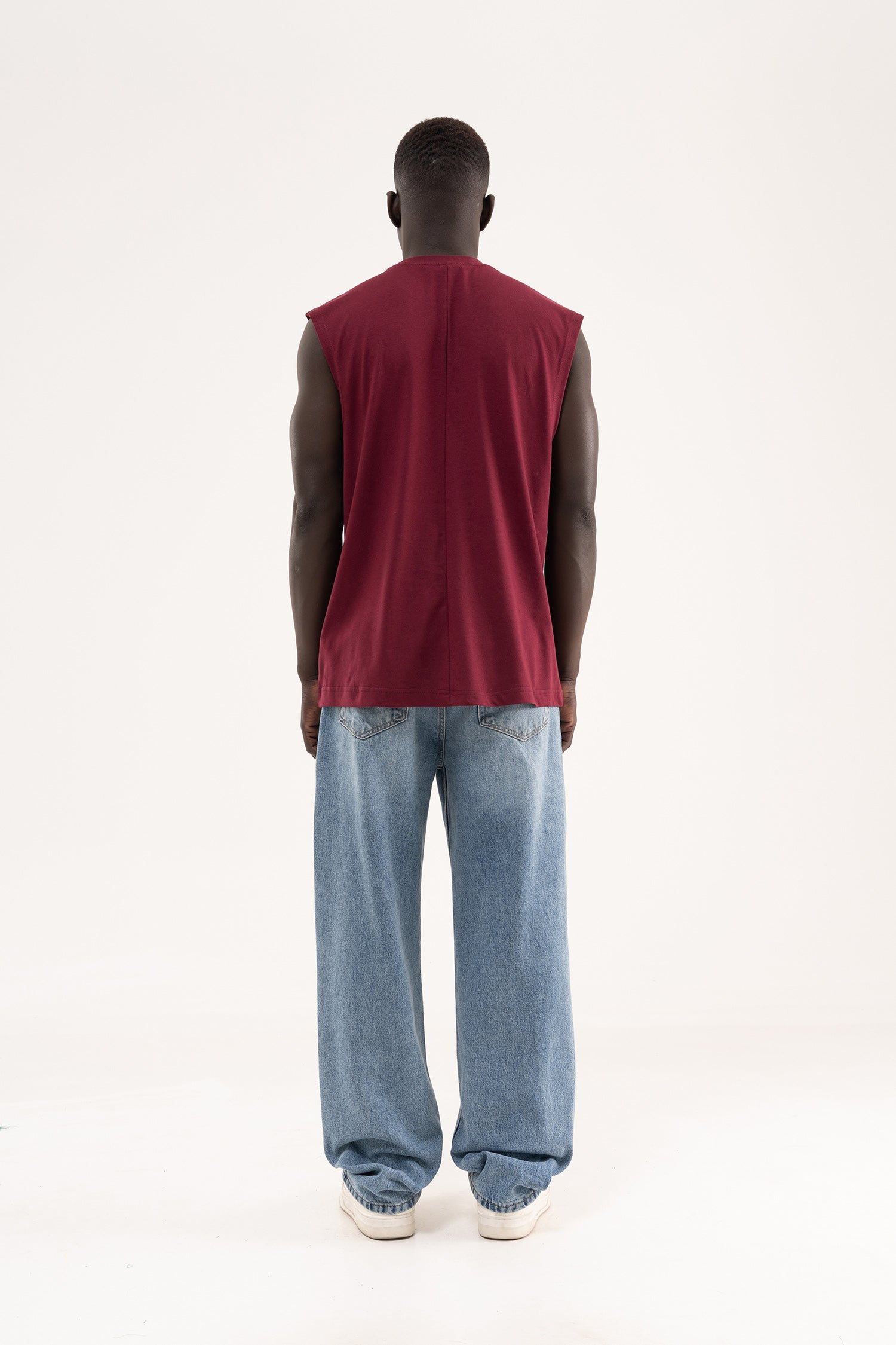 Erkek Oversize Bisiklet Yaka Basic Atlet Vişne-8