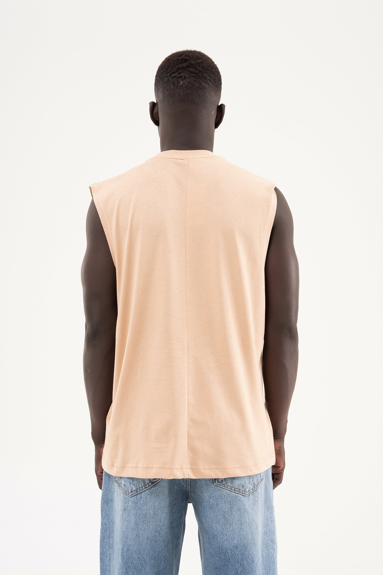Erkek Oversize Bisiklet Yaka Basic Atlet Vizon-5