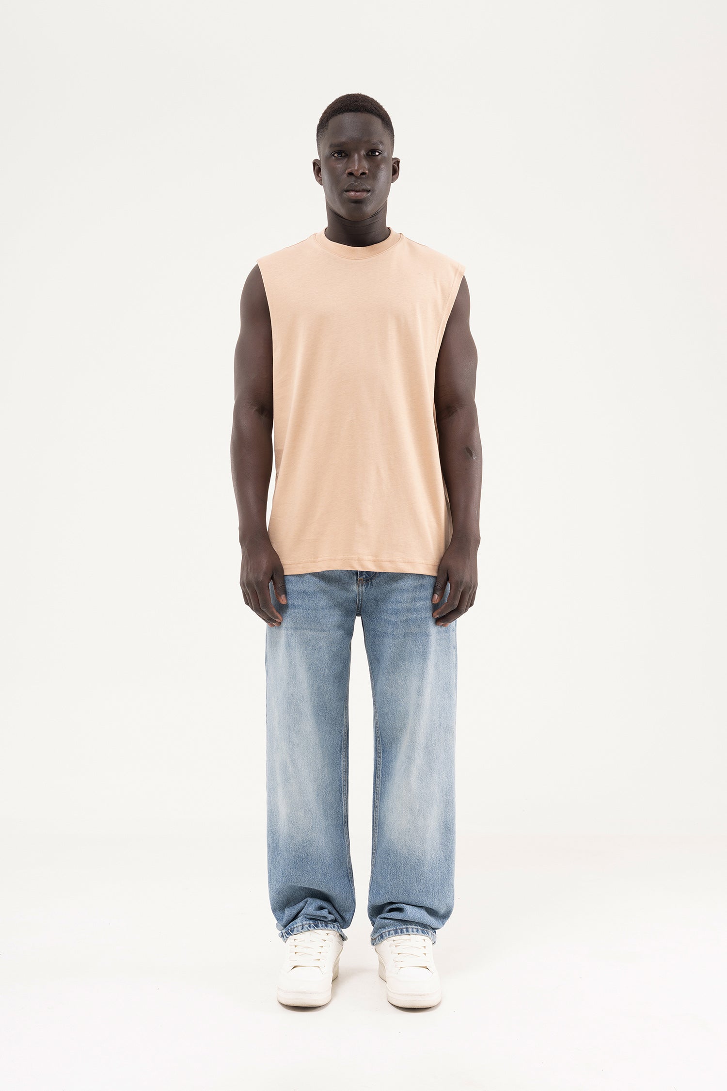 Erkek Oversize Bisiklet Yaka Basic Atlet Vizon-6