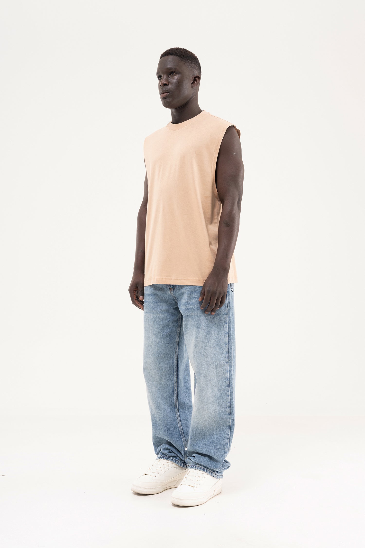 Erkek Oversize Bisiklet Yaka Basic Atlet Vizon-7