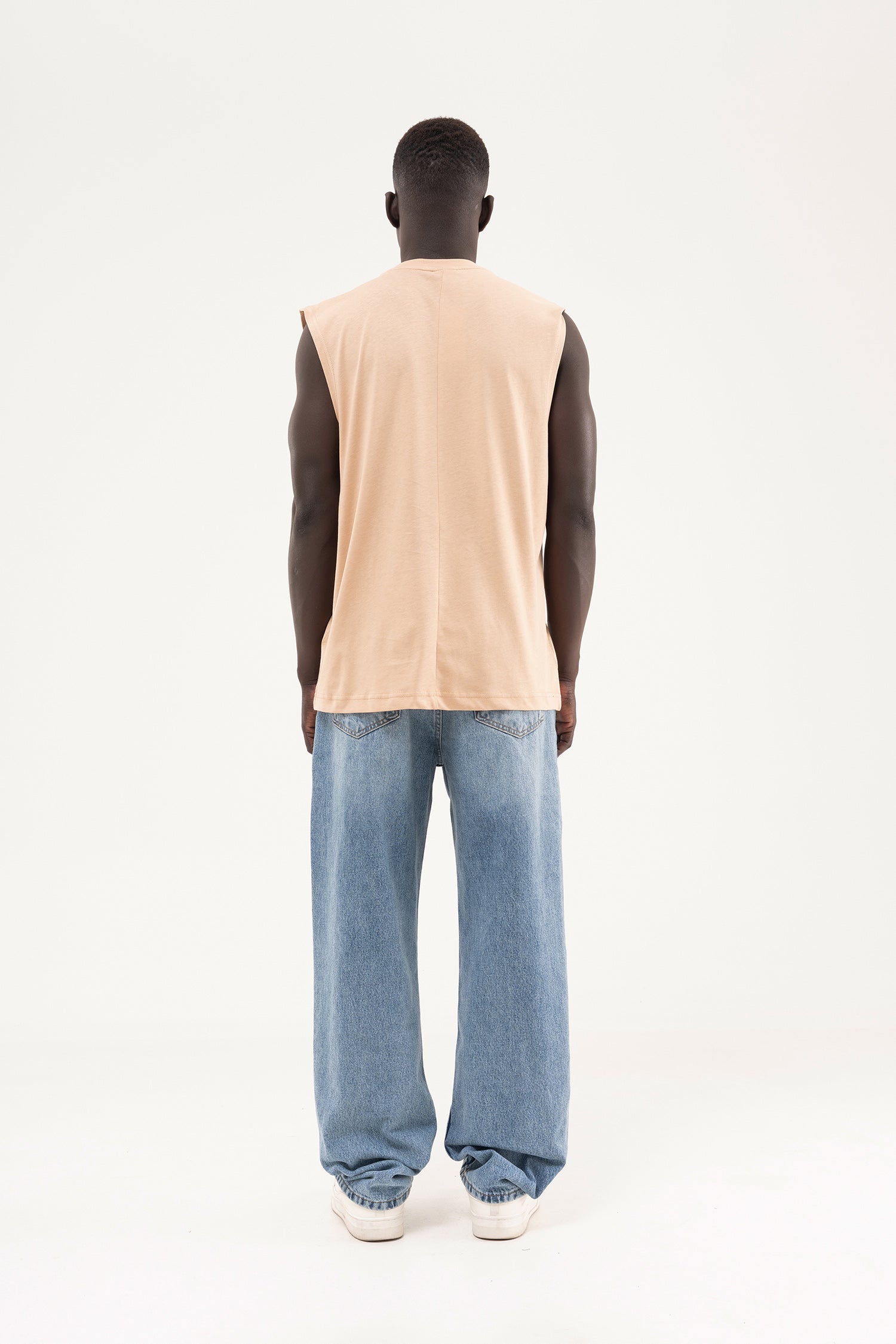 Erkek Oversize Bisiklet Yaka Basic Atlet Vizon-8