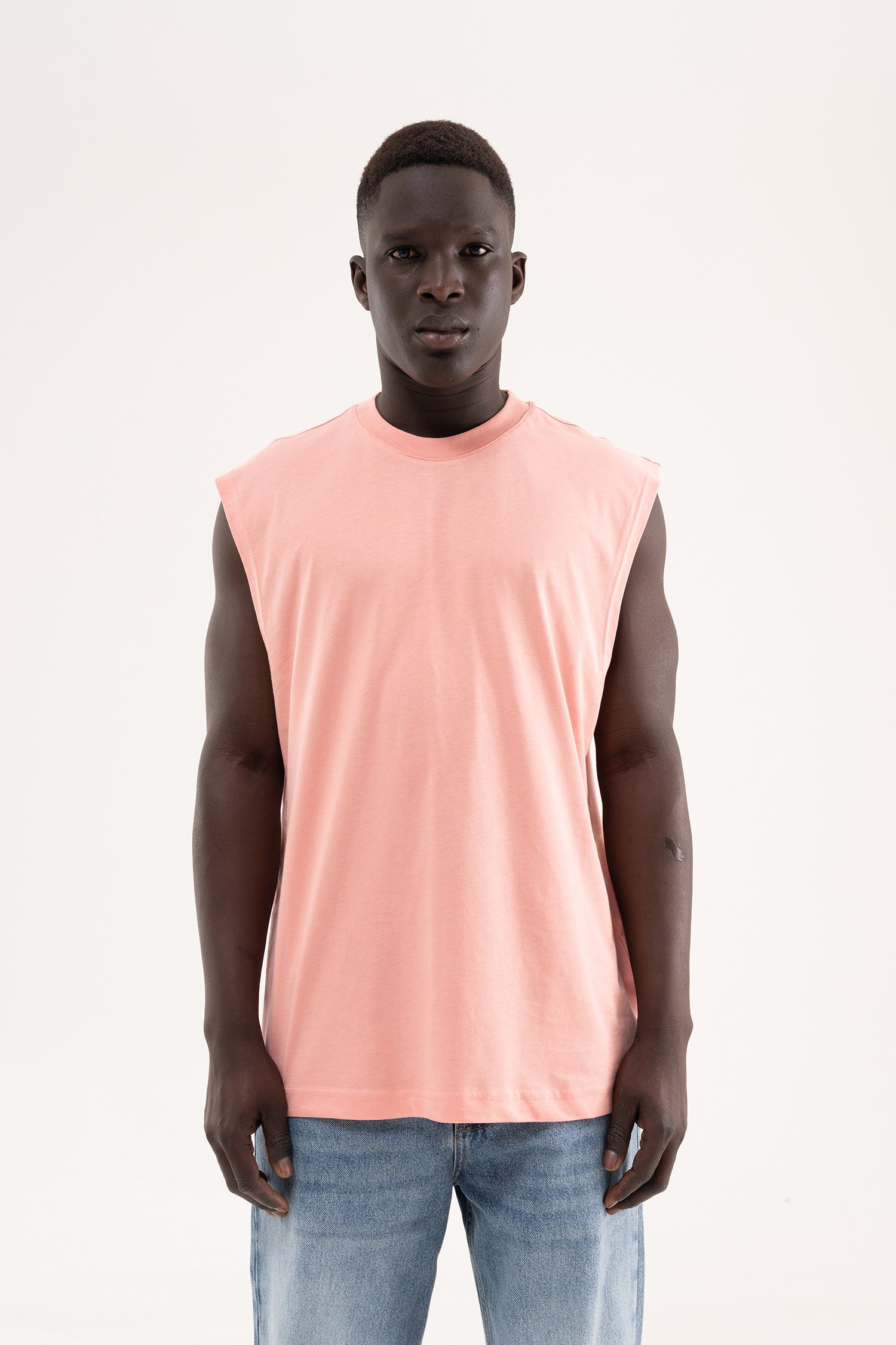 Erkek Oversize Bisiklet Yaka Basic Atlet Yavruağzı