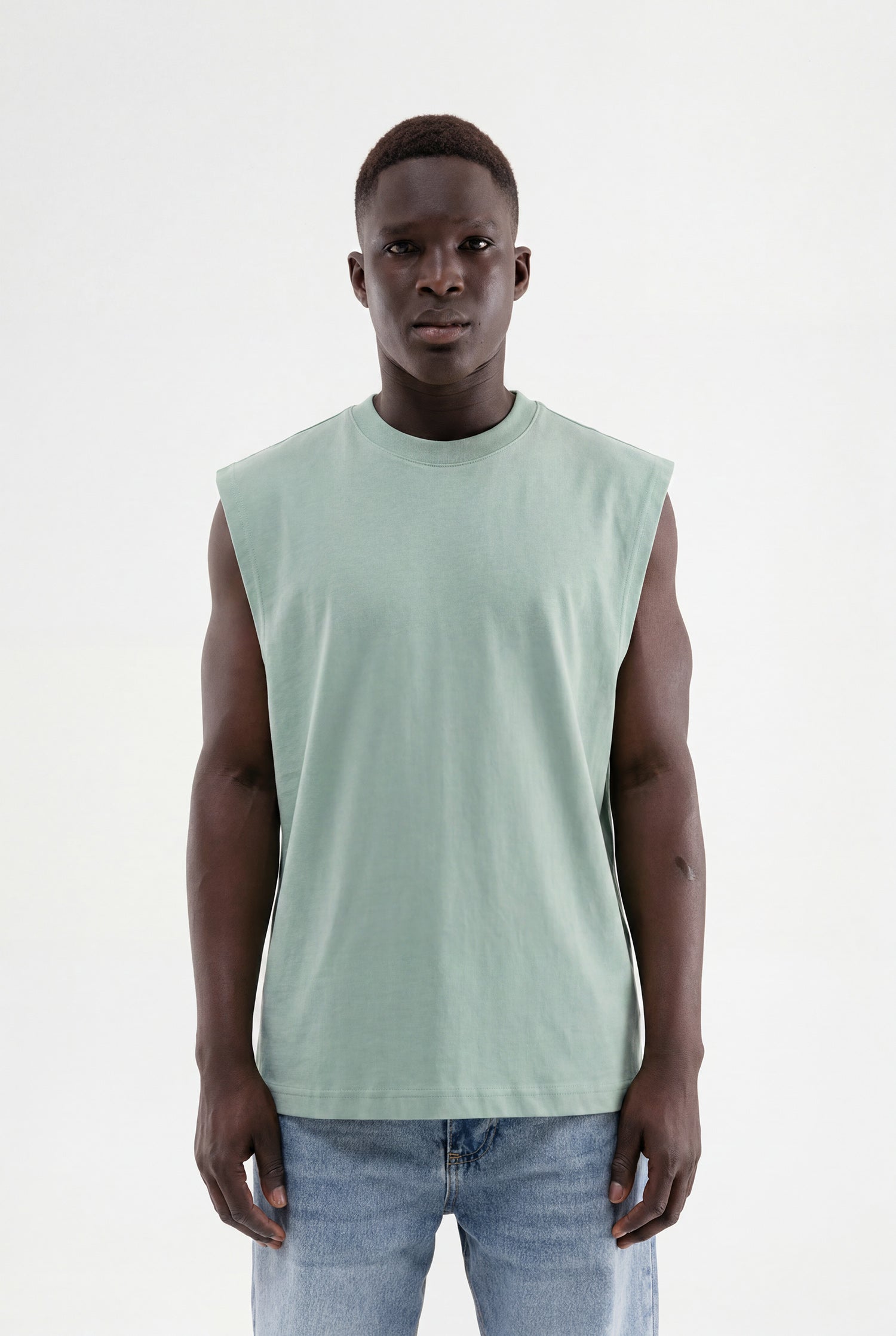 Erkek Oversize Bisiklet Yaka Basic Atlet Yosun Yeşili