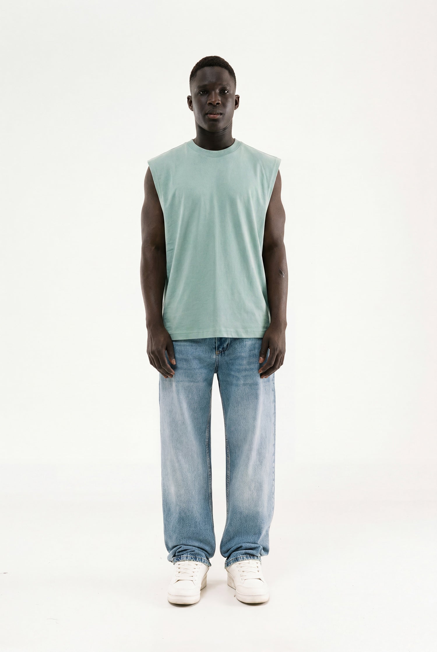 Erkek Oversize Bisiklet Yaka Basic Atlet Yosun Yeşili-4