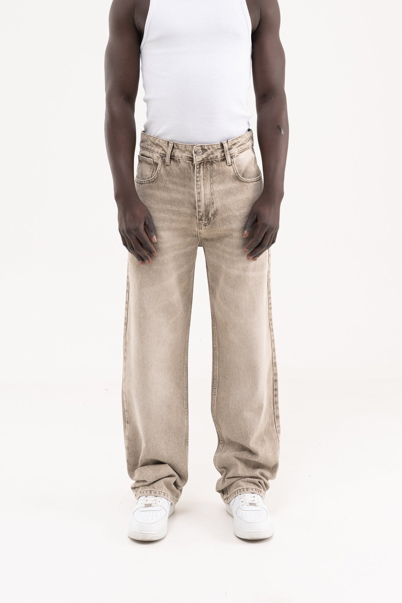 Erkek Oversize Efektli Baggy Jean Pantolon Açık Haki