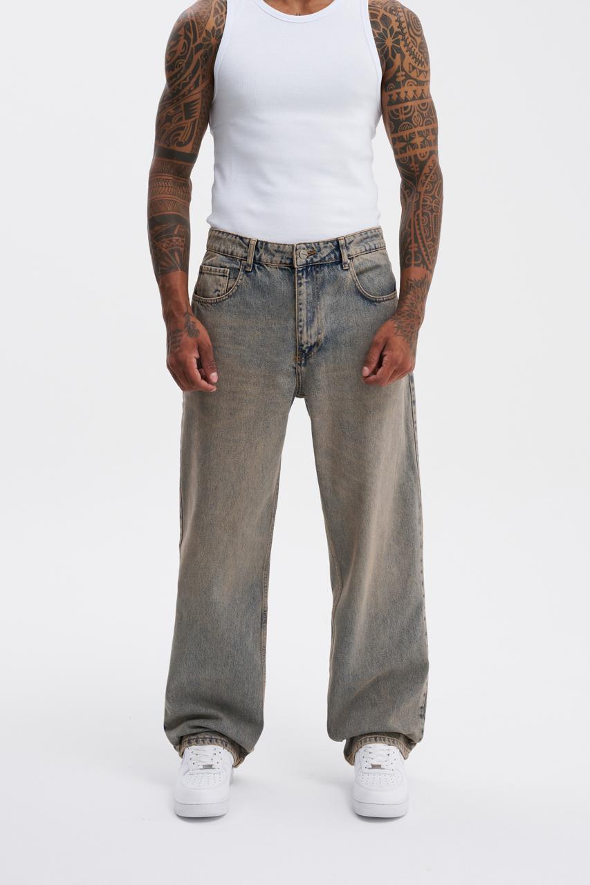 Erkek Oversize Efektli Baggy Jean Pantolon Açık Mavi