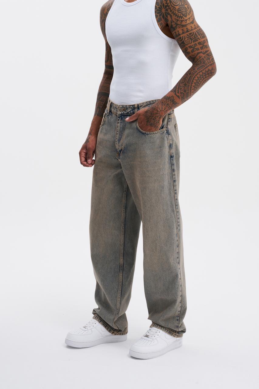Erkek Oversize Efektli Baggy Jean Pantolon Açık Mavi