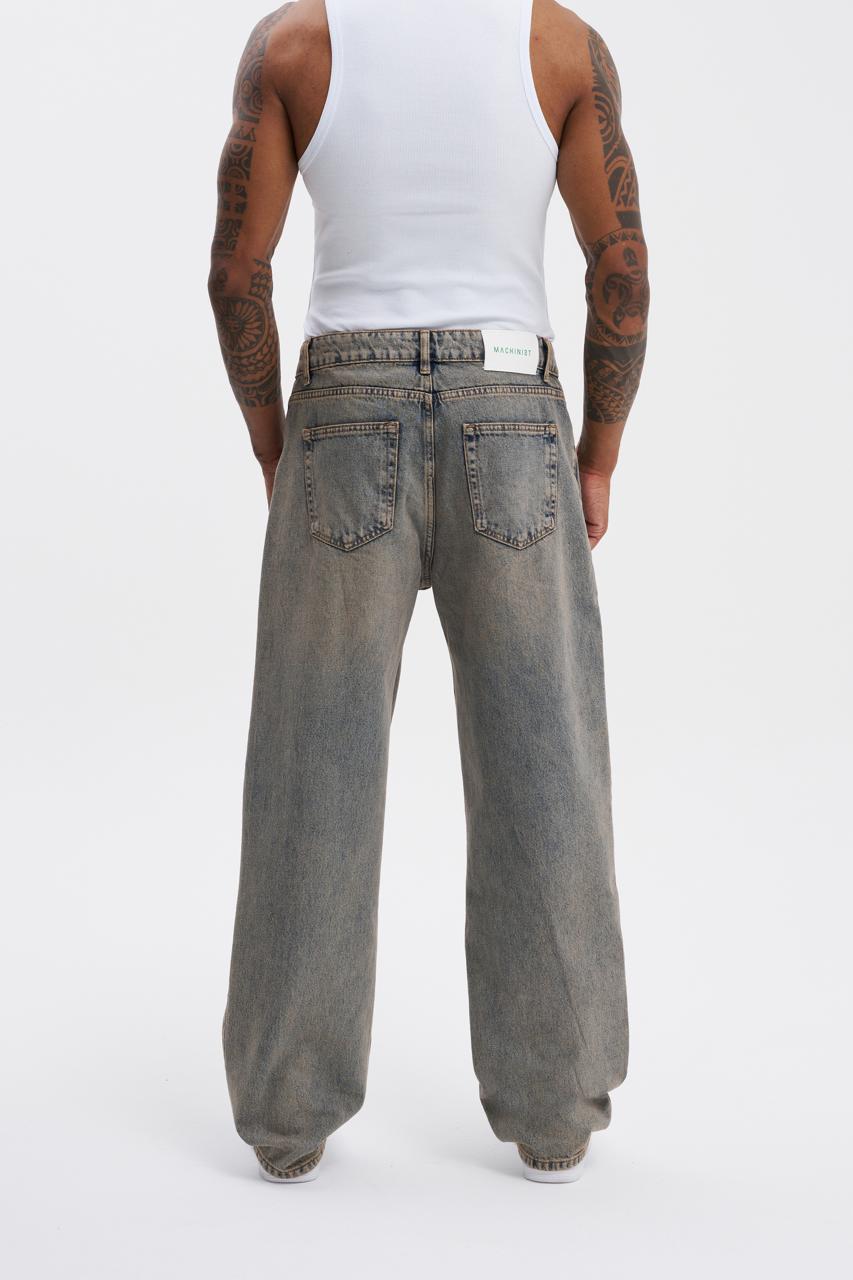 Erkek Oversize Efektli Baggy Jean Pantolon Açık Mavi
