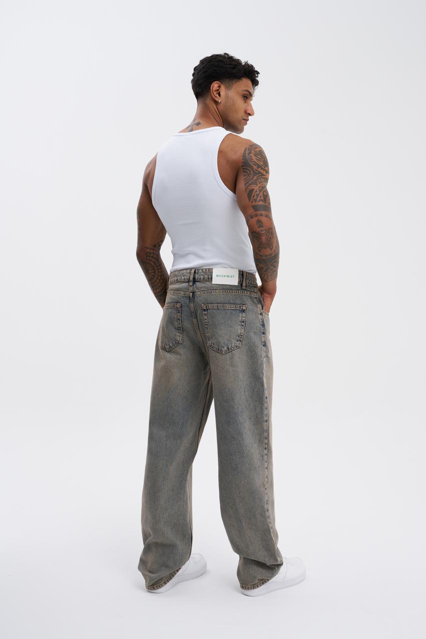 Erkek Oversize Efektli Baggy Jean Pantolon Açık Mavi