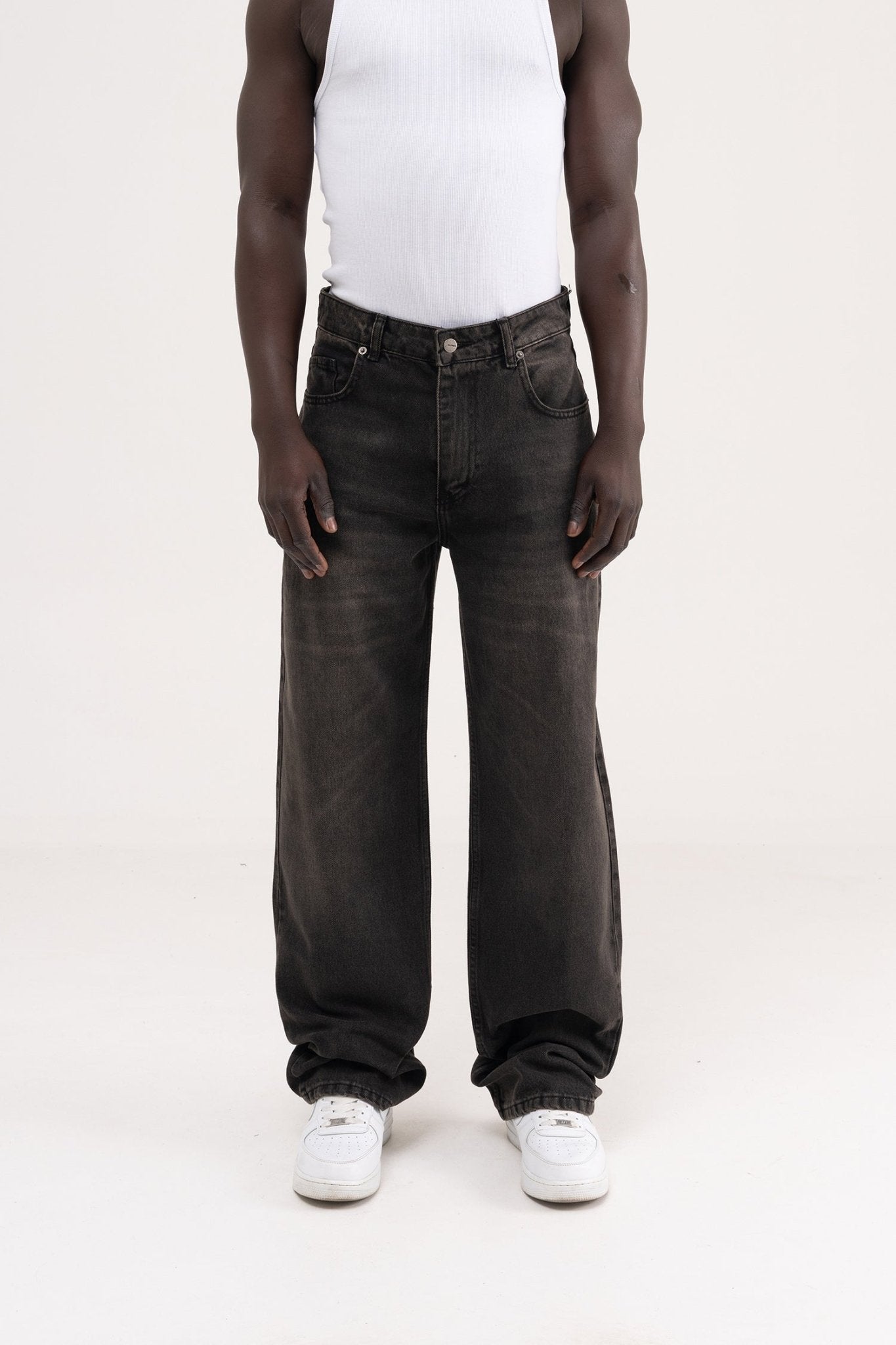 Erkek Oversize Efektli Baggy Jean Pantolon Açık Siyah