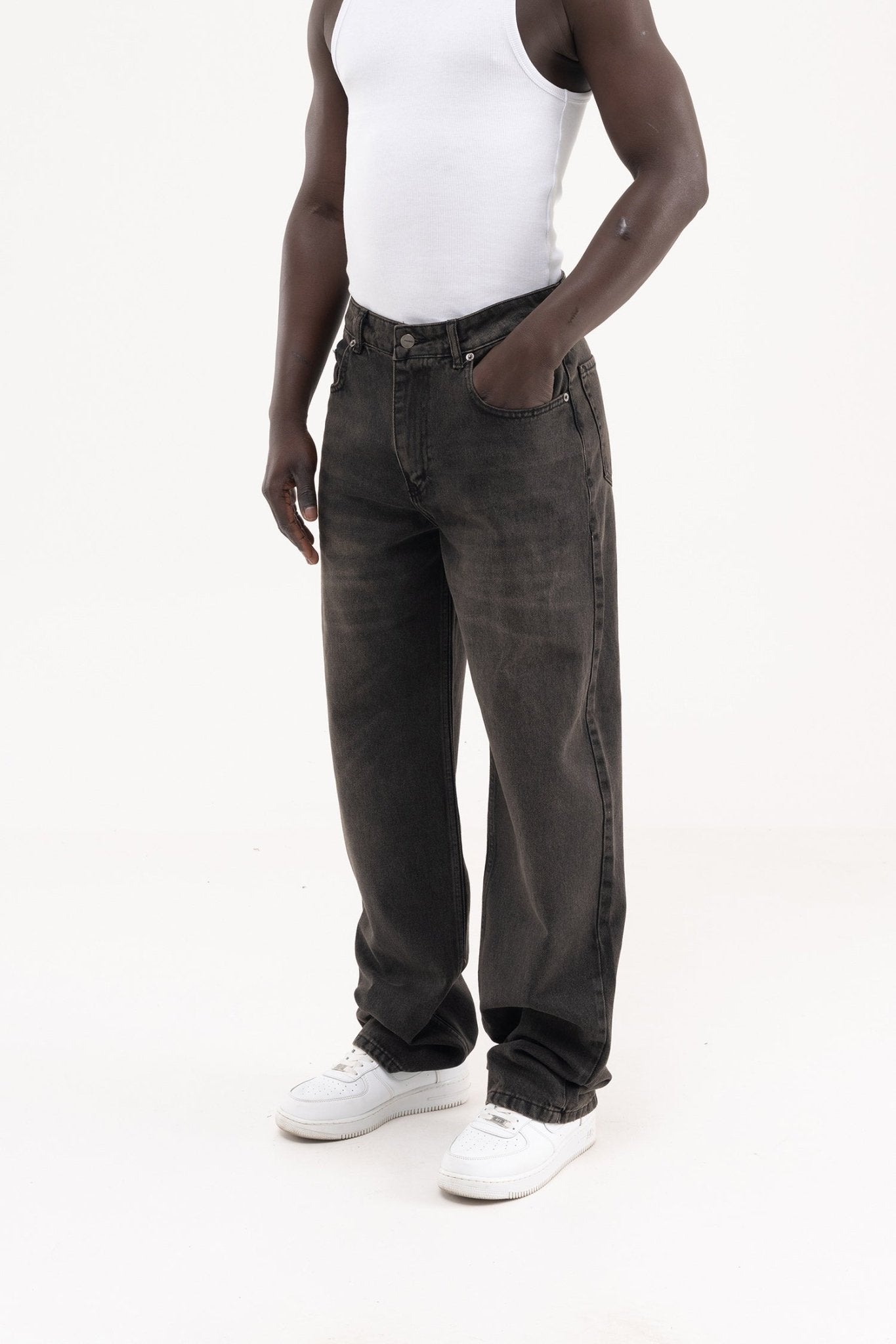 Erkek Oversize Efektli Baggy Jean Pantolon Açık Siyah