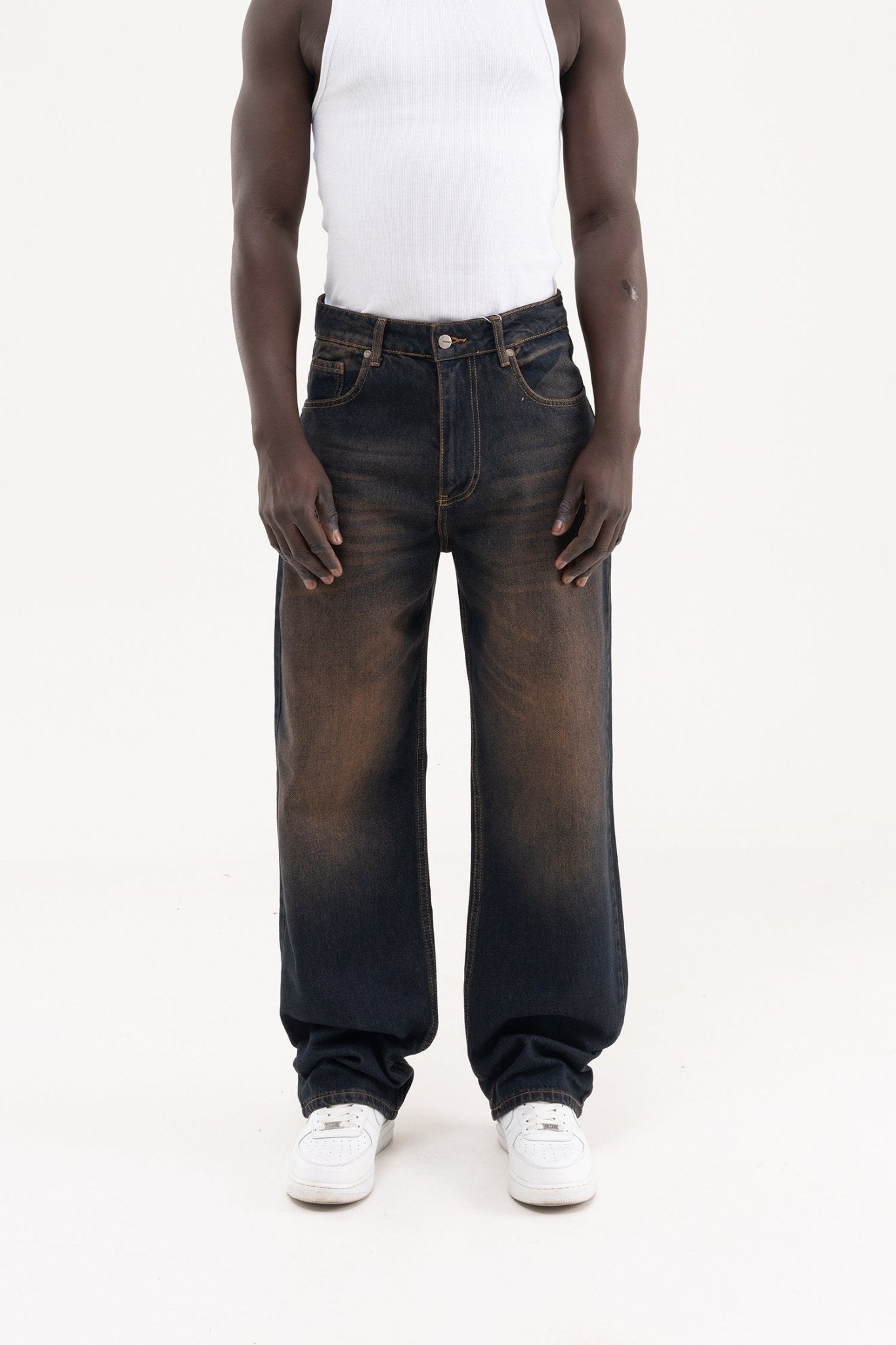 Erkek Oversize Efektli Baggy Jean Pantolon Koyu Mavi