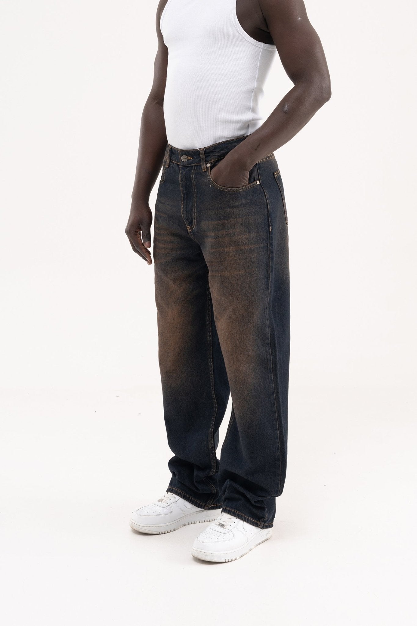 Erkek Oversize Efektli Baggy Jean Pantolon Koyu Mavi