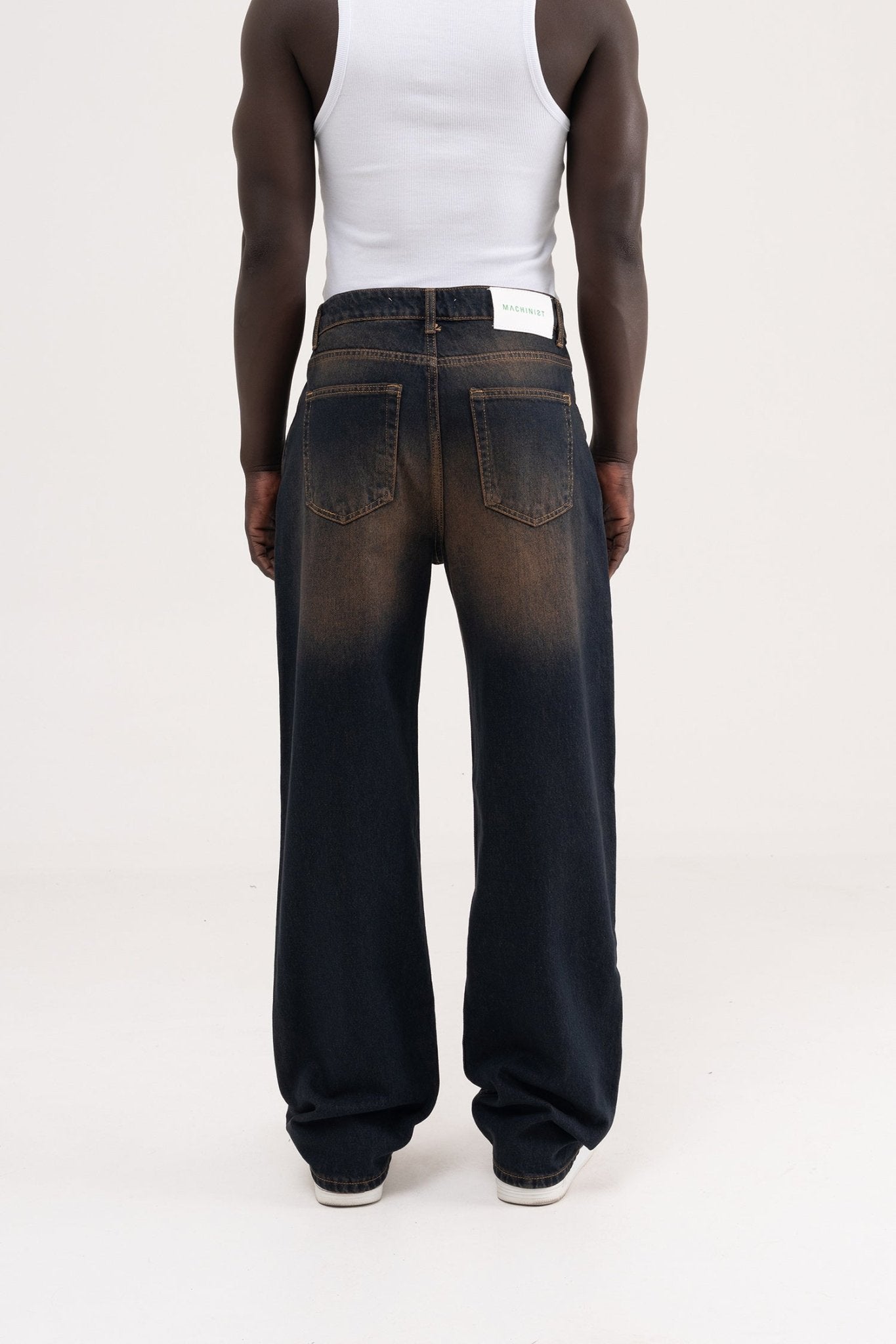 Erkek Oversize Efektli Baggy Jean Pantolon Koyu Mavi