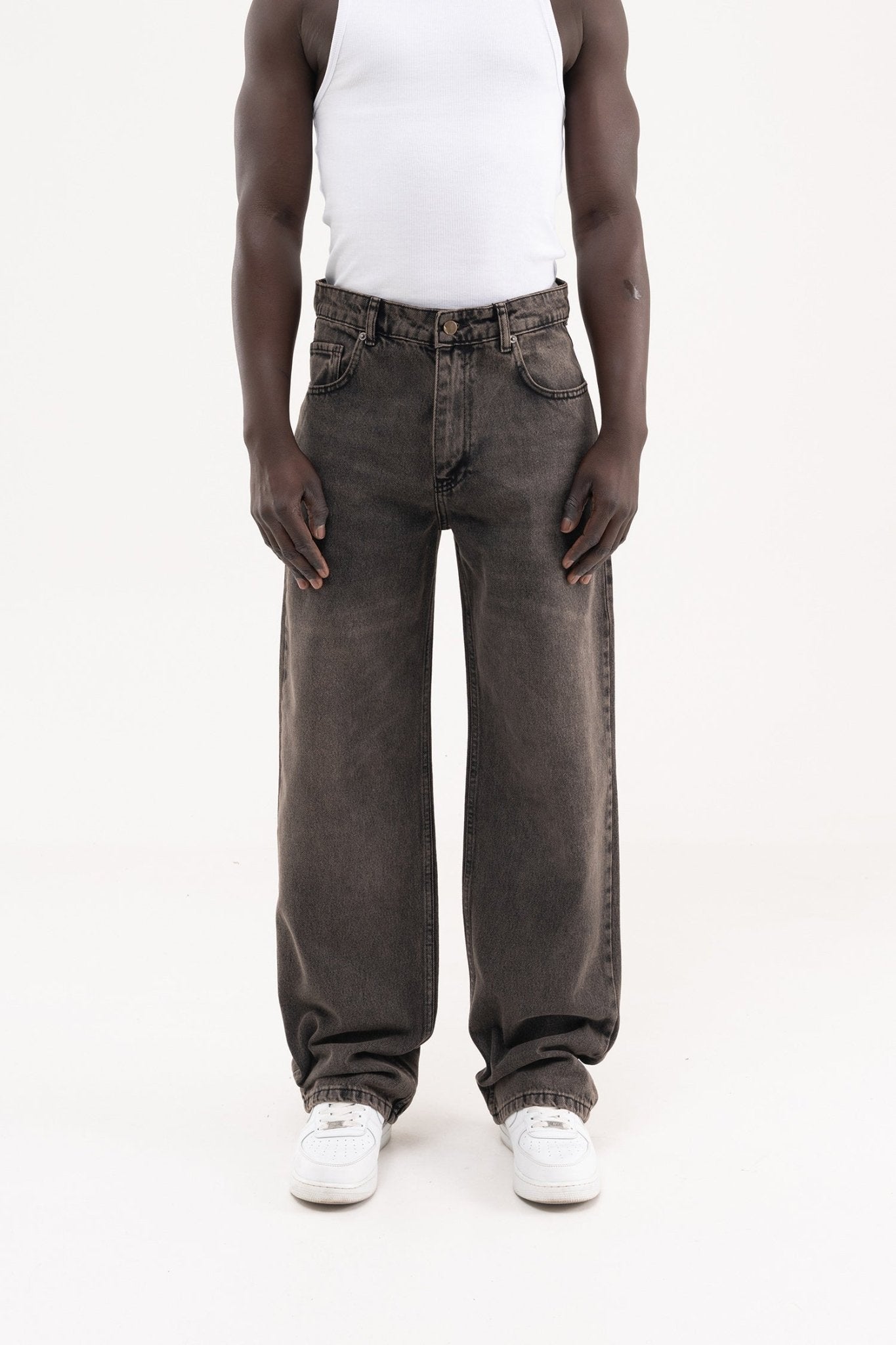 Erkek Oversize Efektli Baggy Jean Pantolon Siyah - Kahverengi