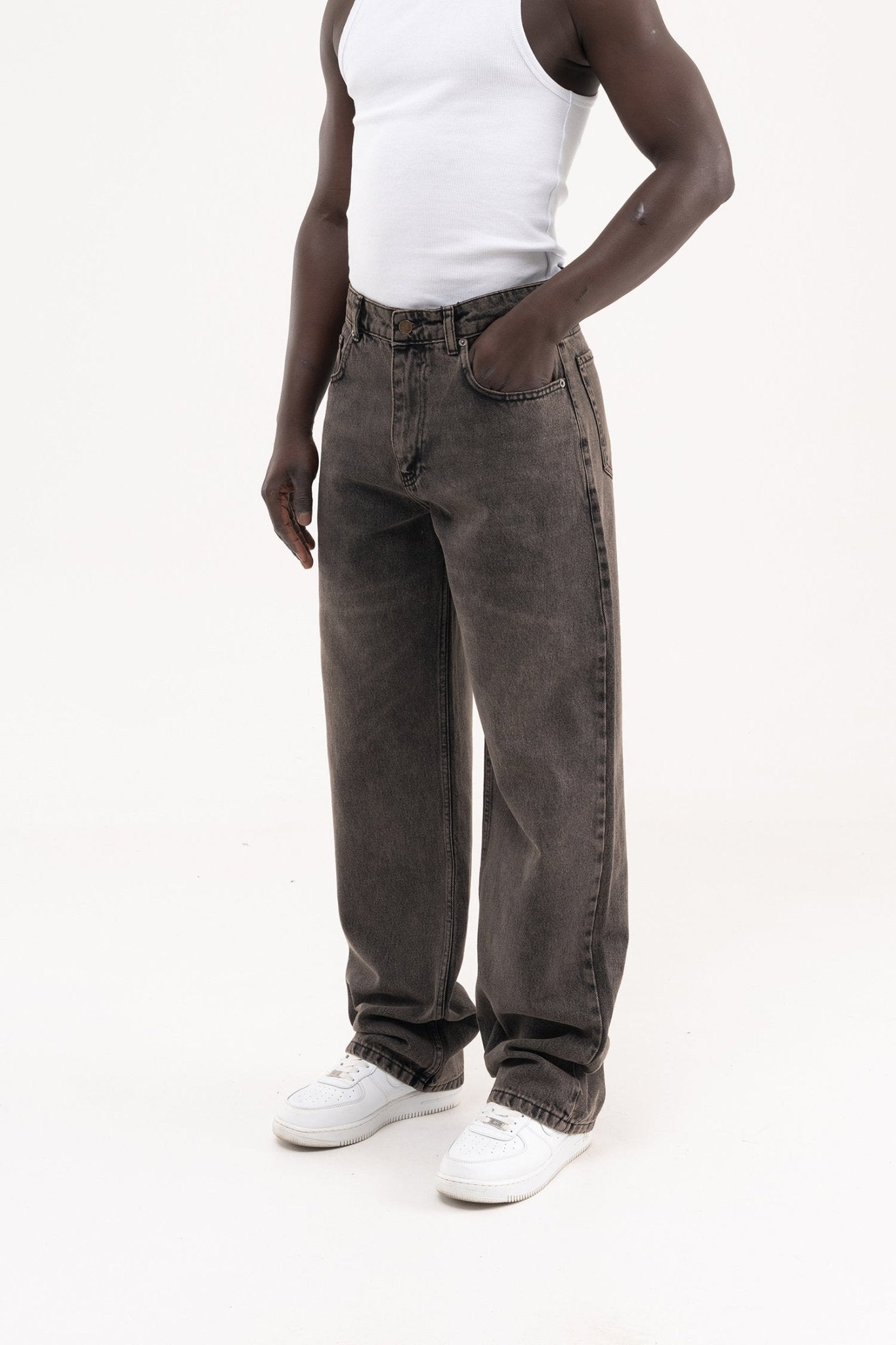 Erkek Oversize Efektli Baggy Jean Pantolon Siyah - Kahverengi