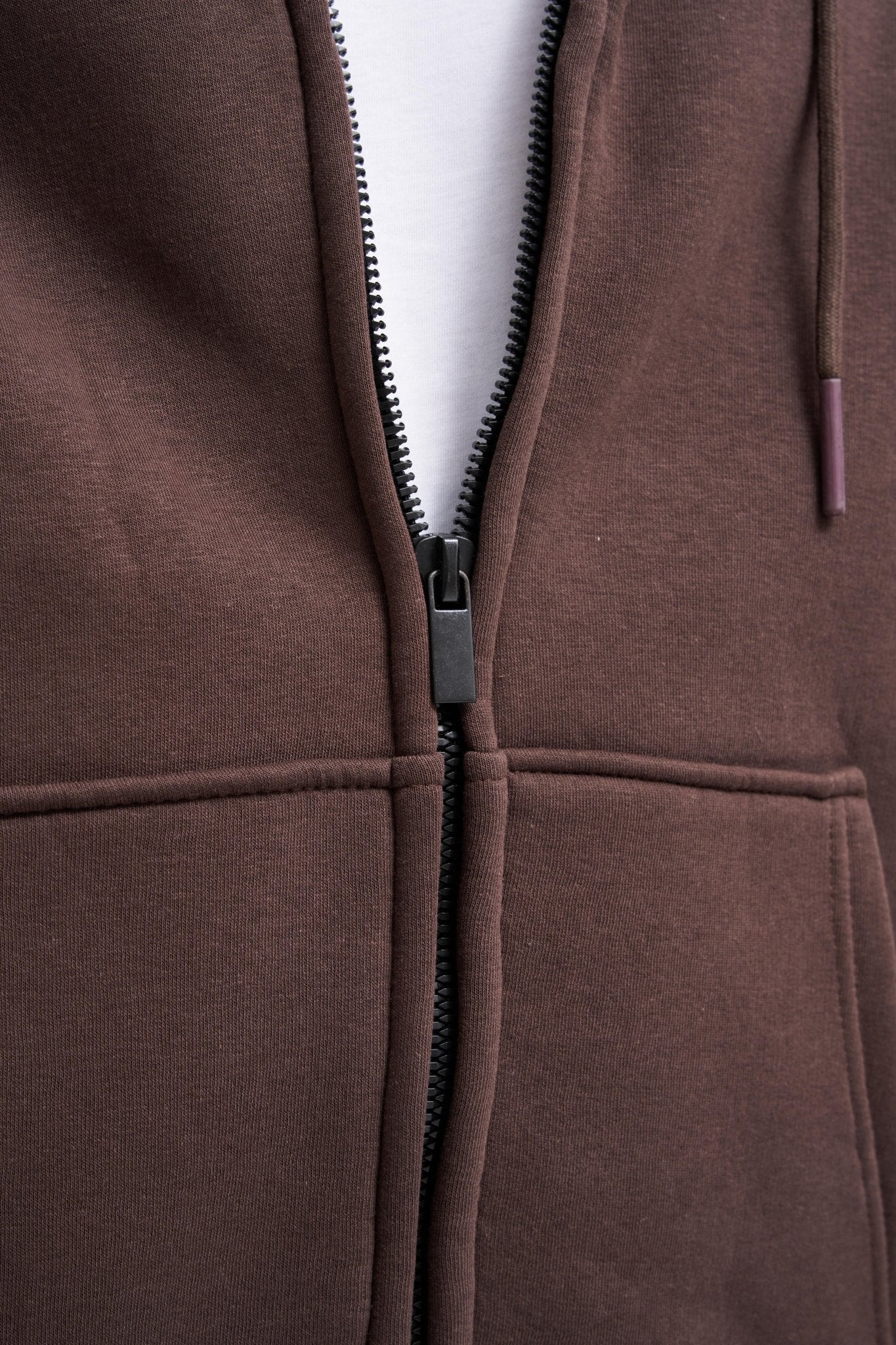 Erkek Oversize Fermuarlı Cepli Kapüşonlu Basic Sweatshirt Kahverengi