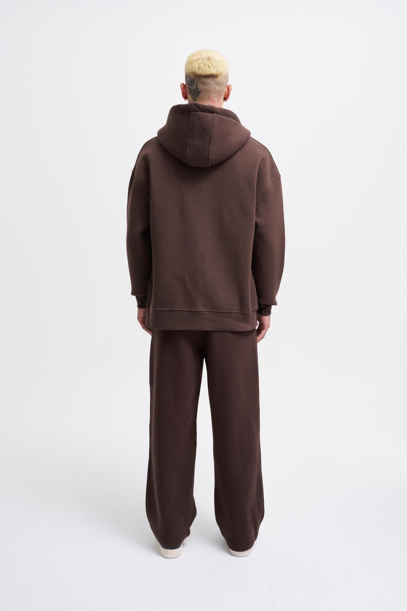 Erkek Oversize Fermuarlı Cepli Kapüşonlu Basic Sweatshirt Kahverengi