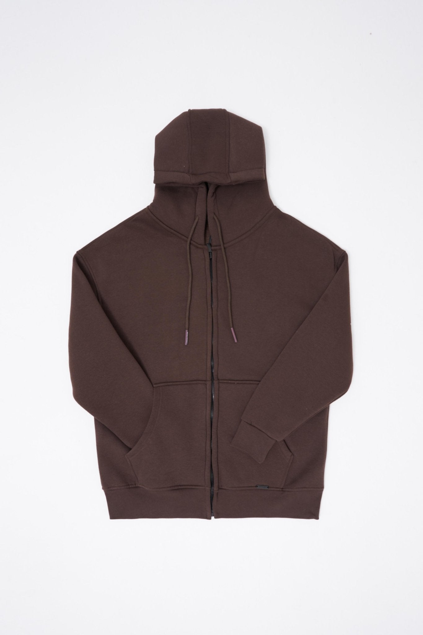 Erkek Oversize Fermuarlı Cepli Kapüşonlu Basic Sweatshirt Kahverengi