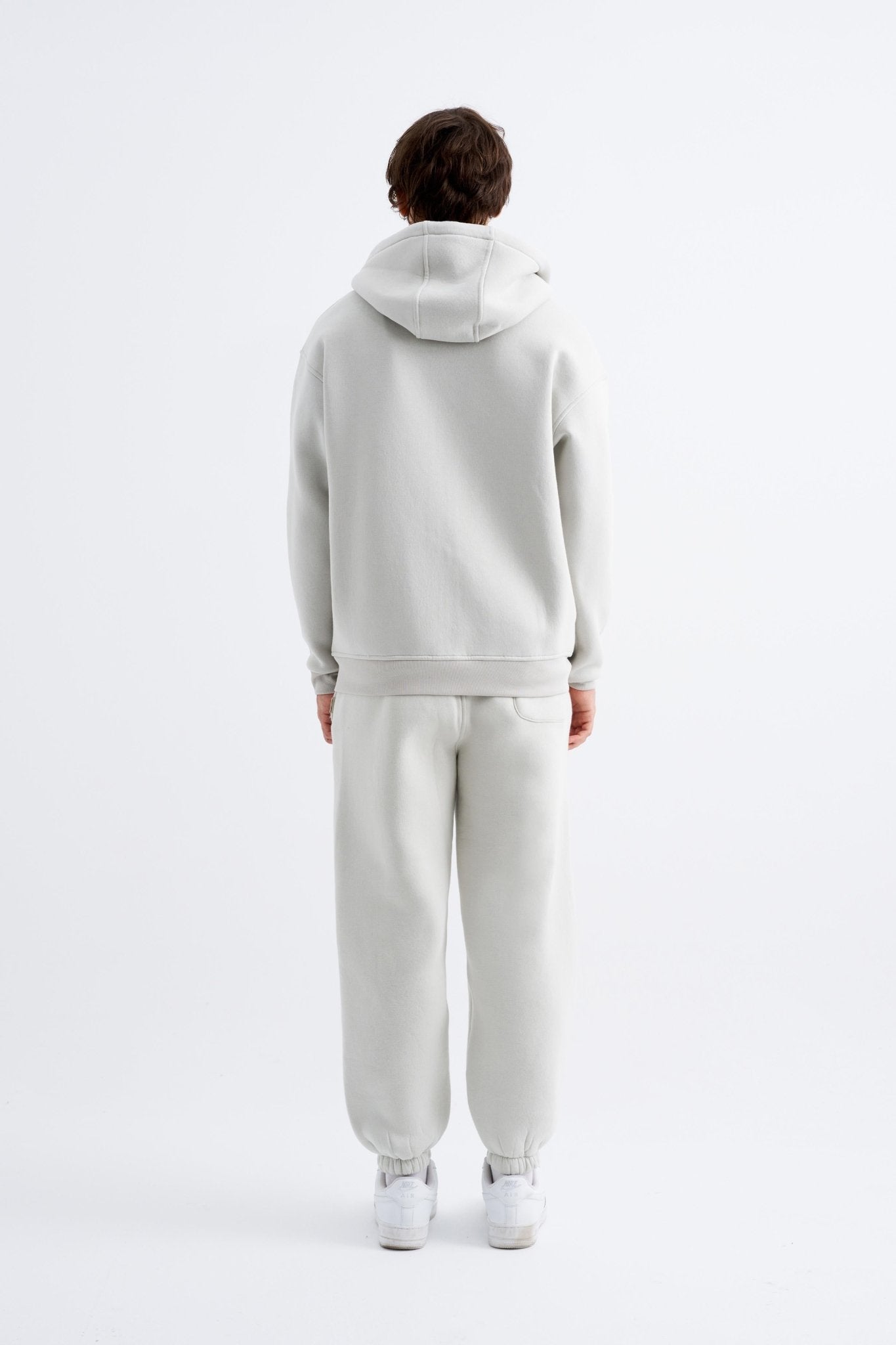 Erkek Oversize Fermuarlı Cepli Kapüşonlu Basic Sweatshirt Uzay Grisi
