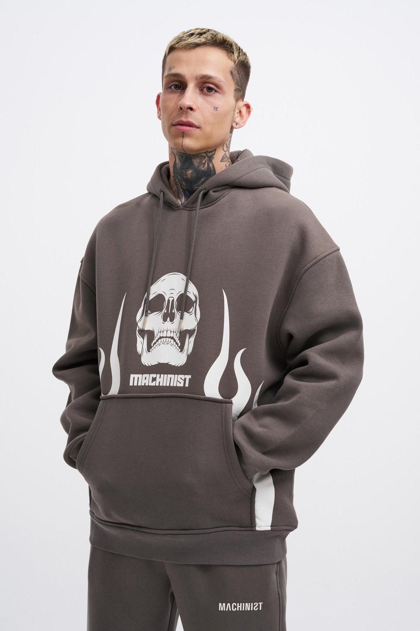 Erkek Oversize Fire Baskılı Sweatshirt Antrasit
