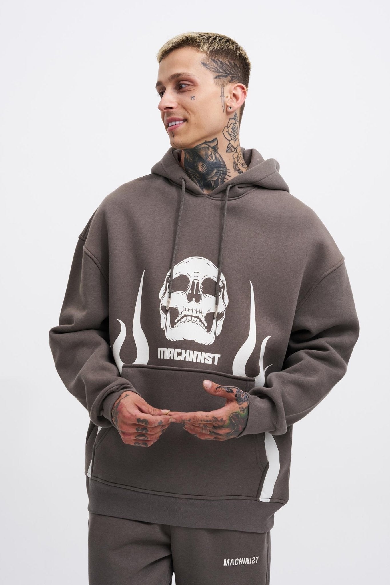 Erkek Oversize Fire Baskılı Sweatshirt Antrasit