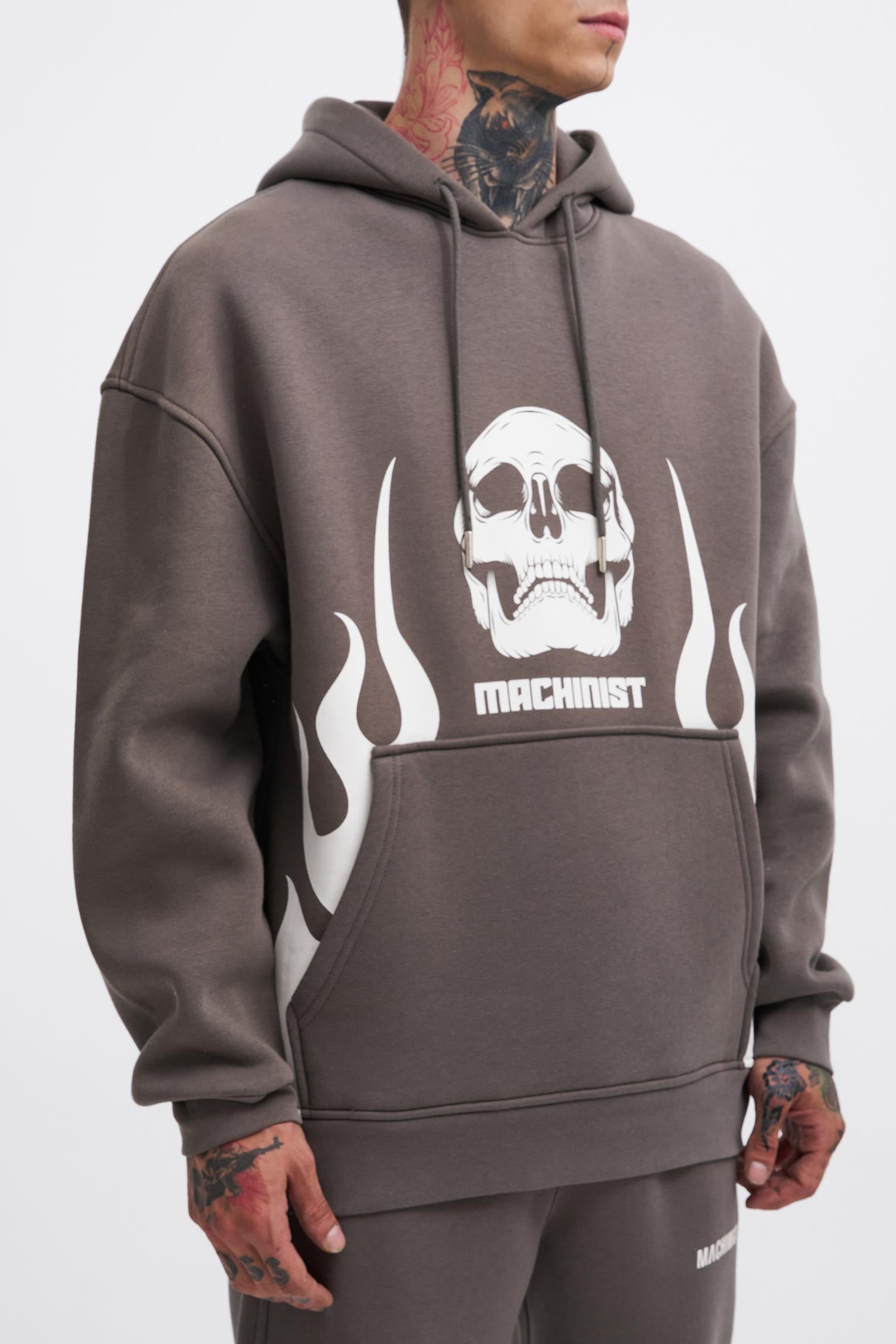 Erkek Oversize Fire Baskılı Sweatshirt Antrasit