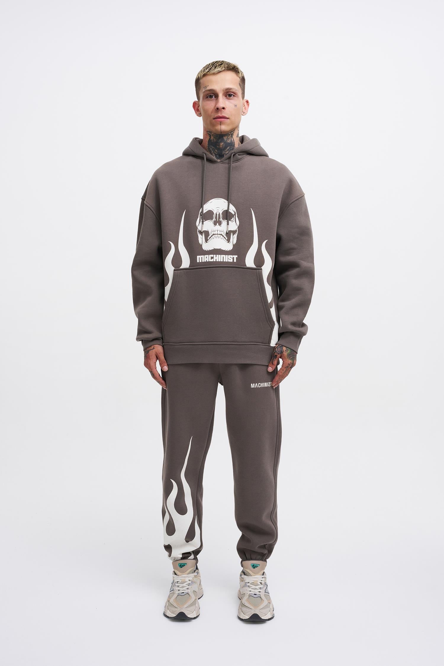 Erkek Oversize Fire Baskılı Sweatshirt Antrasit
