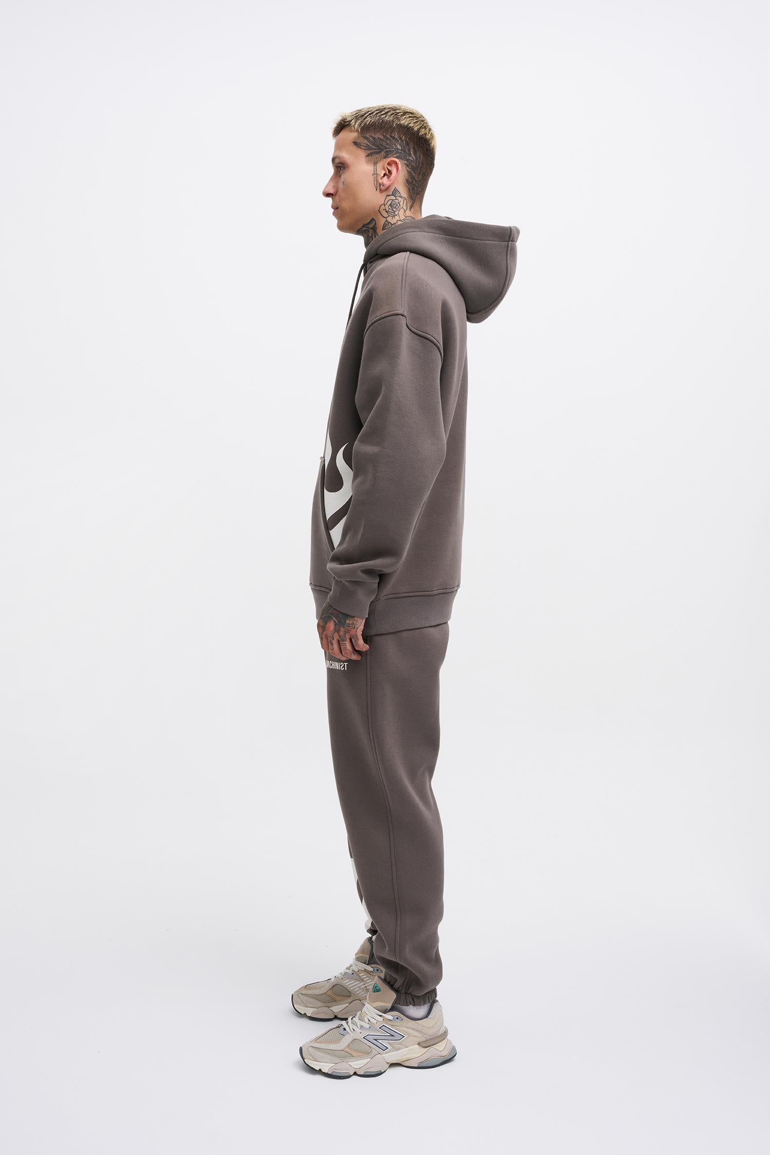Erkek Oversize Fire Baskılı Sweatshirt Antrasit