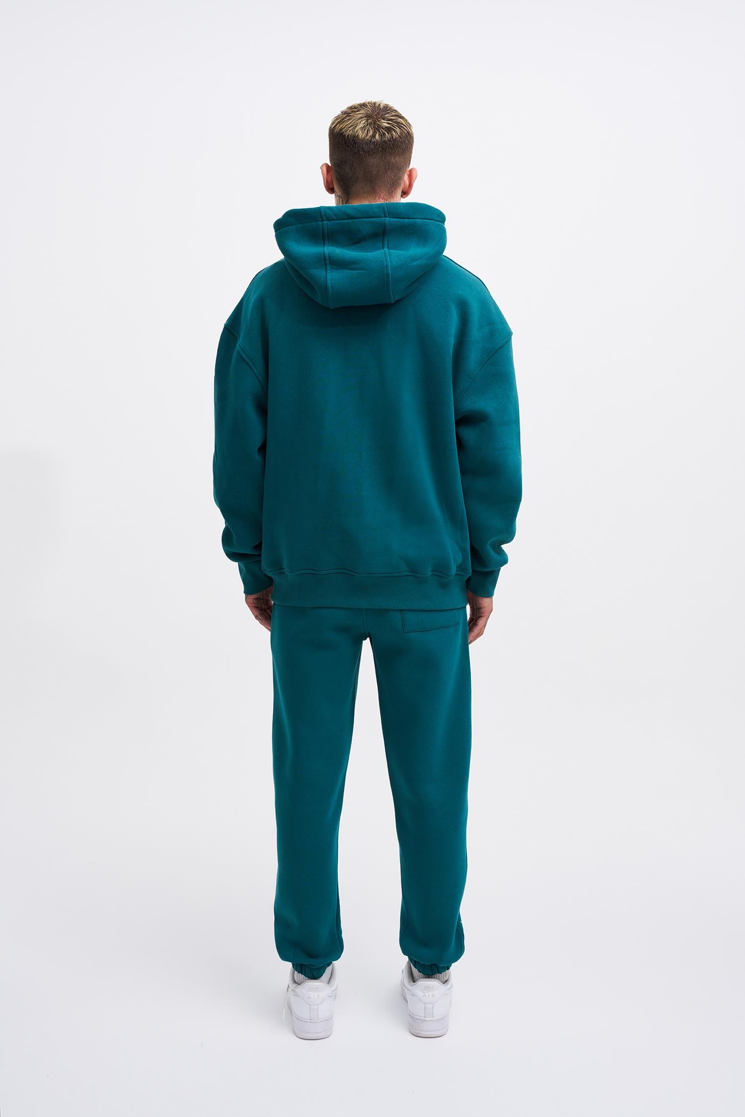 Erkek Oversize Fire Baskılı Sweatshirt Petrol Yeşili