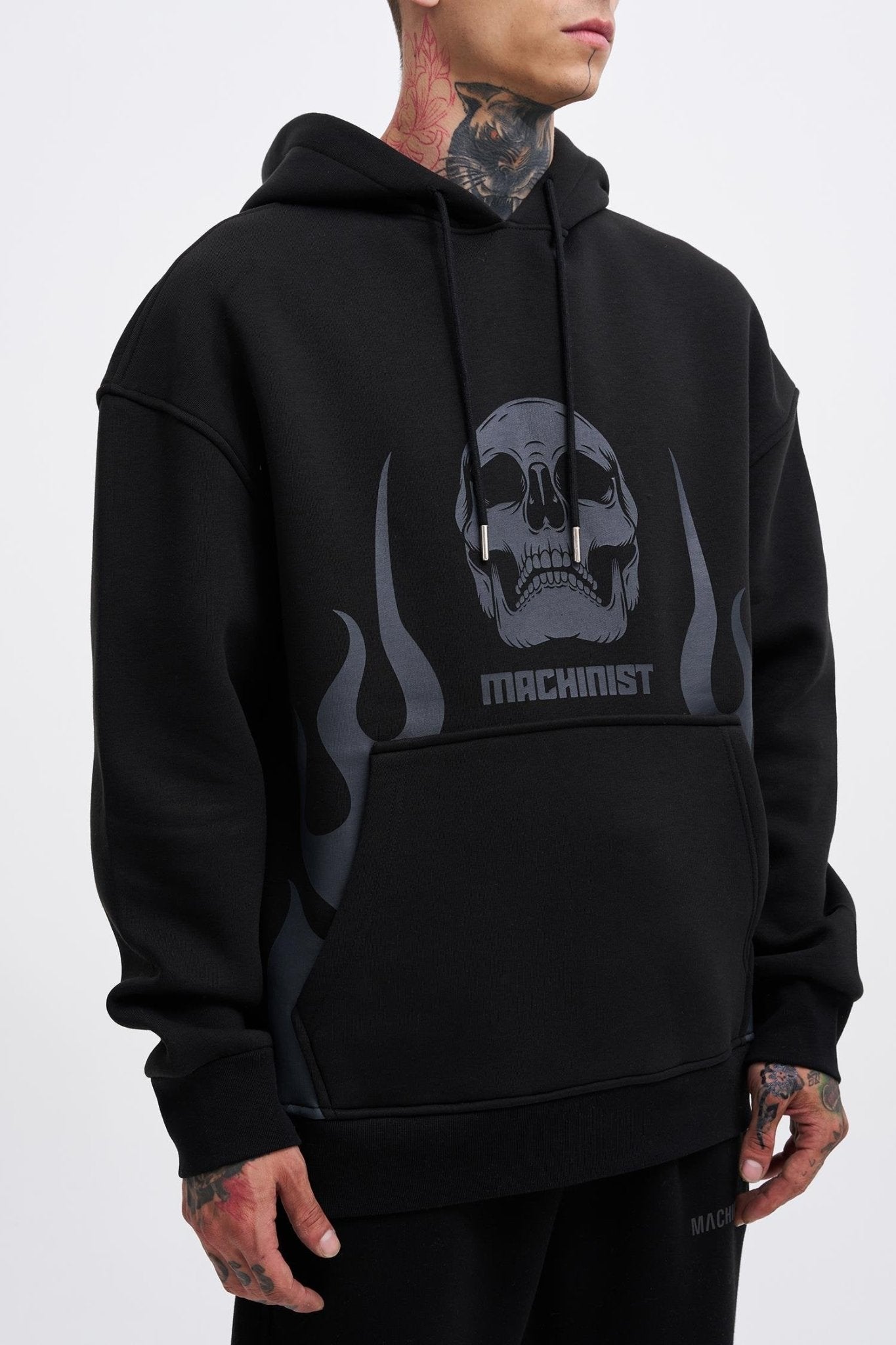 Erkek Oversize Fire Baskılı Sweatshirt Siyah